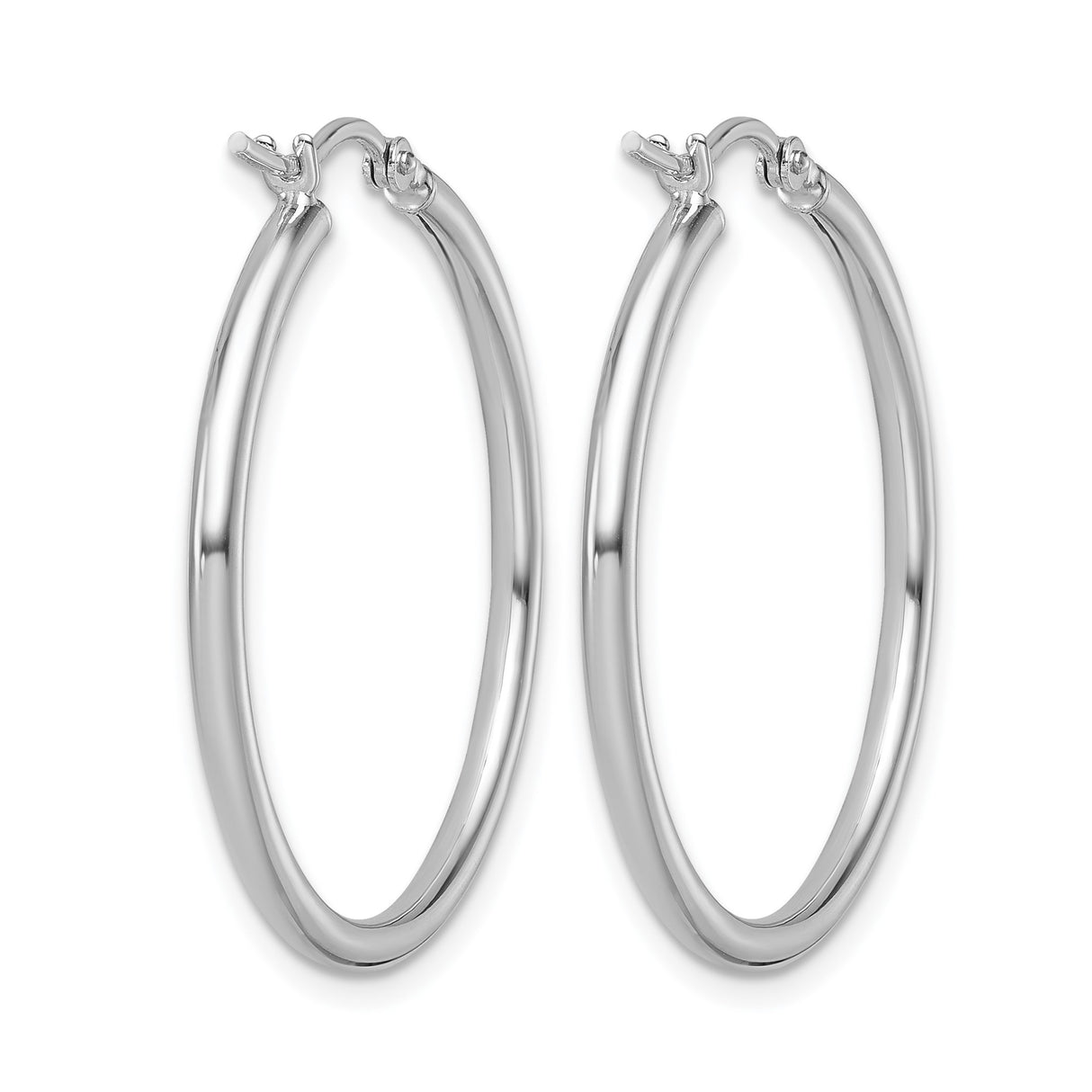 10k White Gold Hoop Earrings, Classic Smooth Polished Round Minimalist Design for Women