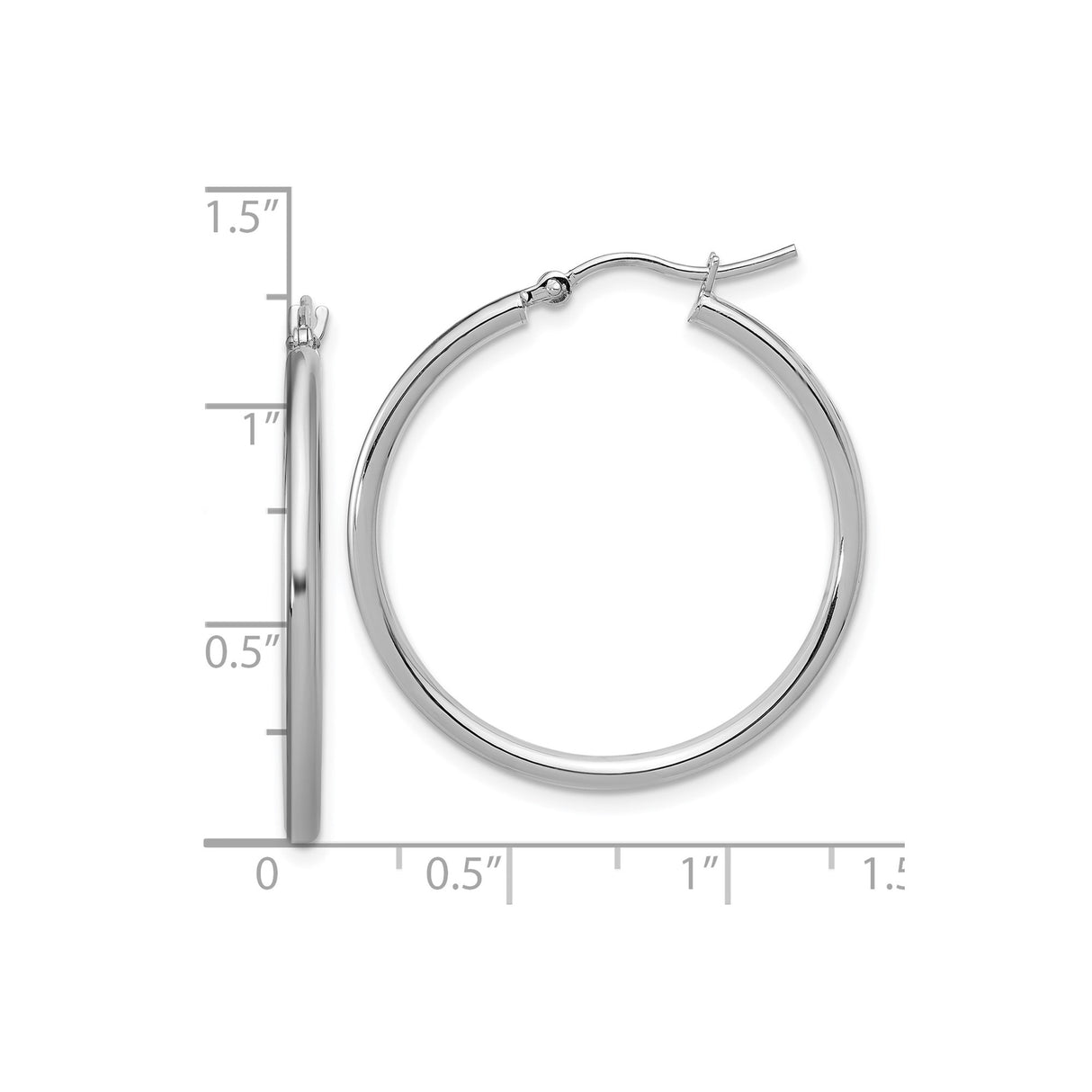 10k White Gold Hoop Earrings, Classic Smooth Polished Round Minimalist Design for Women