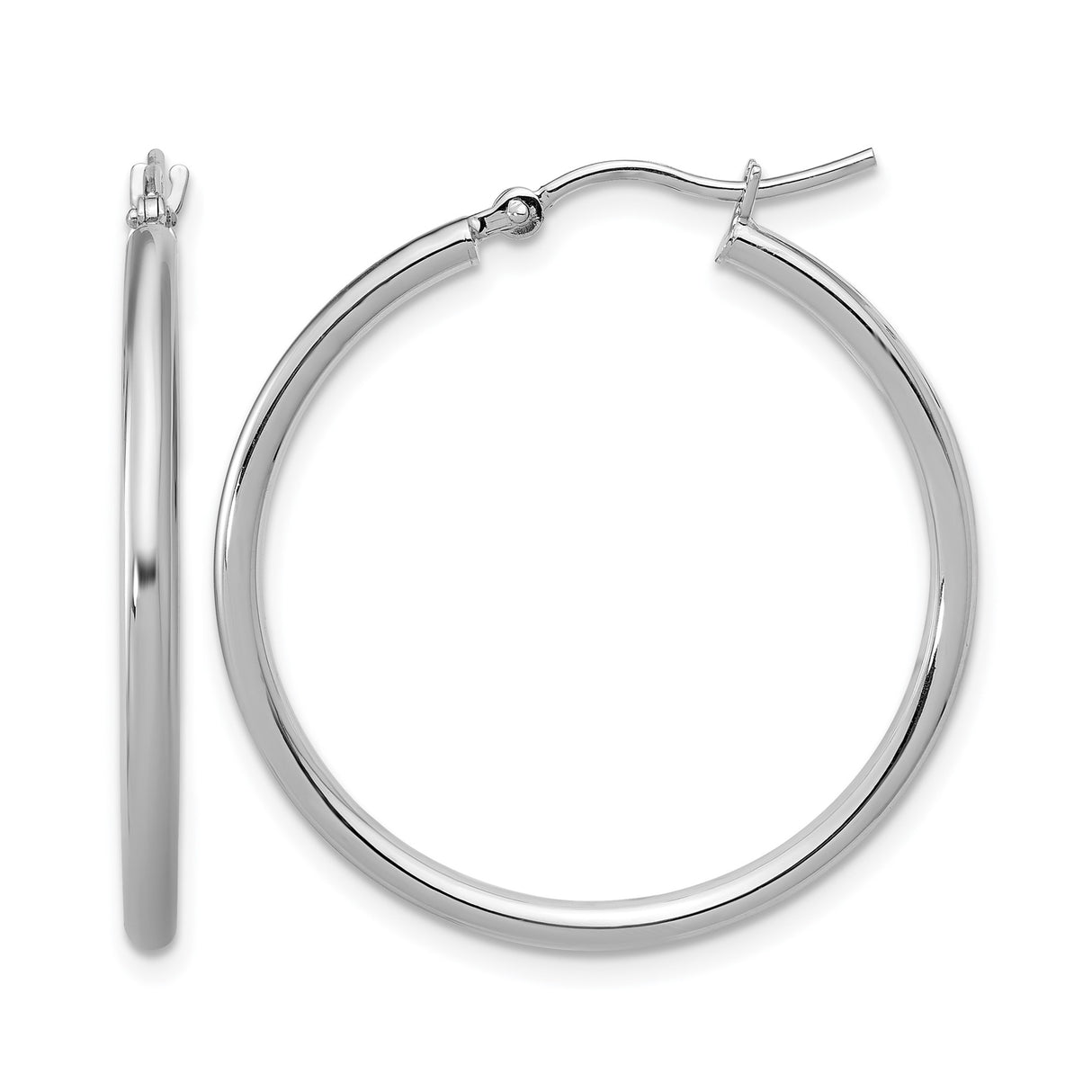 10k White Gold Hoop Earrings, Classic Smooth Polished Round Minimalist Design for Women