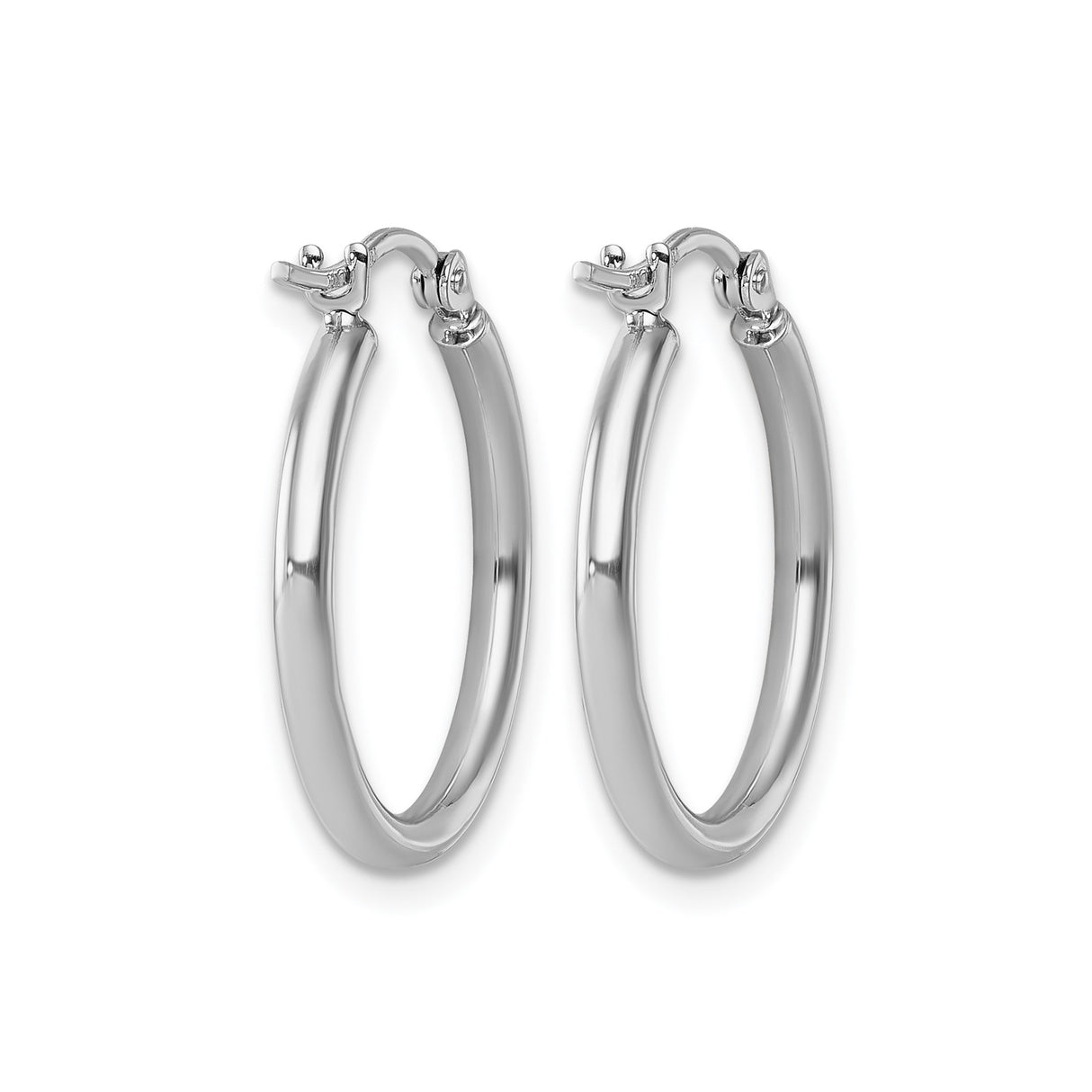 10k White Gold Hoop Earrings, Polished Finish, Snapback Closure, Minimalist Everyday Style
