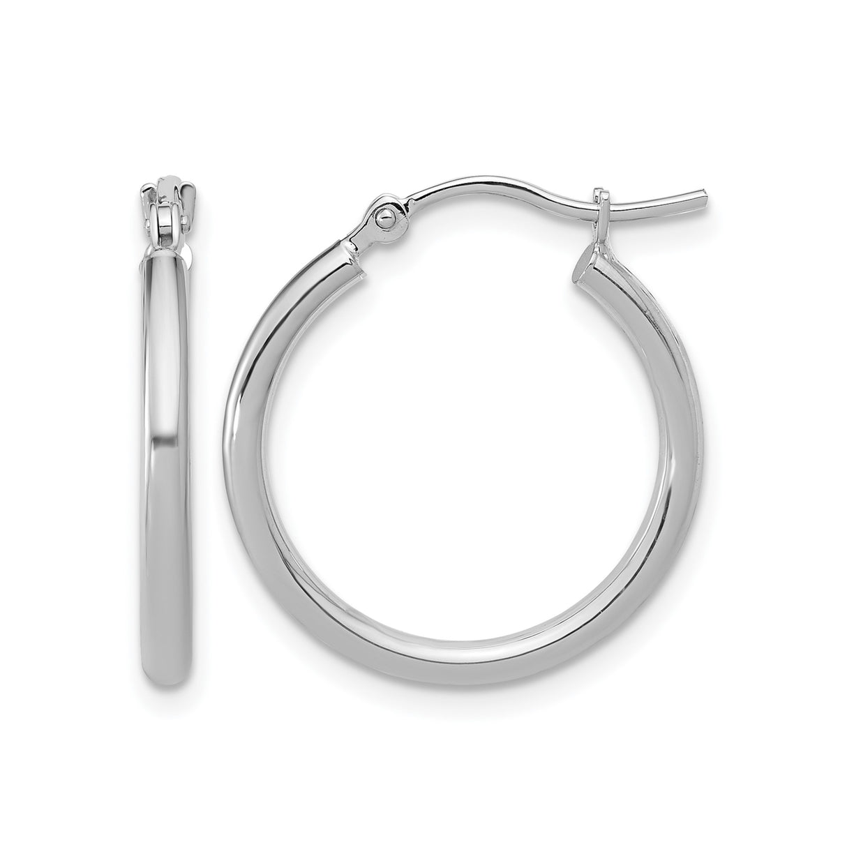 10k White Gold Hoop Earrings, Polished Finish, Snapback Closure, Minimalist Everyday Style