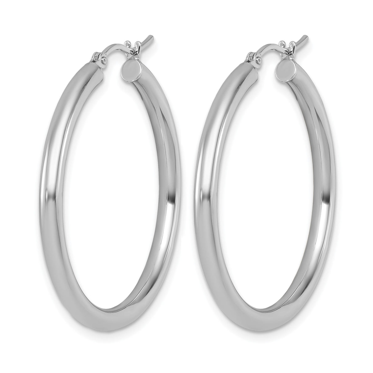 10k White Gold Hoop Earrings, Polished Minimalist Round Design for Women