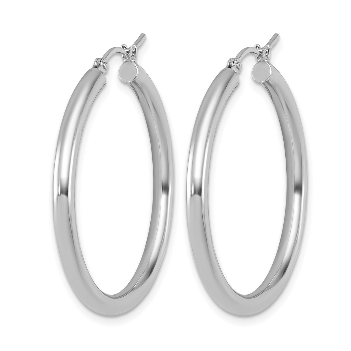 10k White Gold Hoop Earrings, Polished Minimalist Round Design for Women