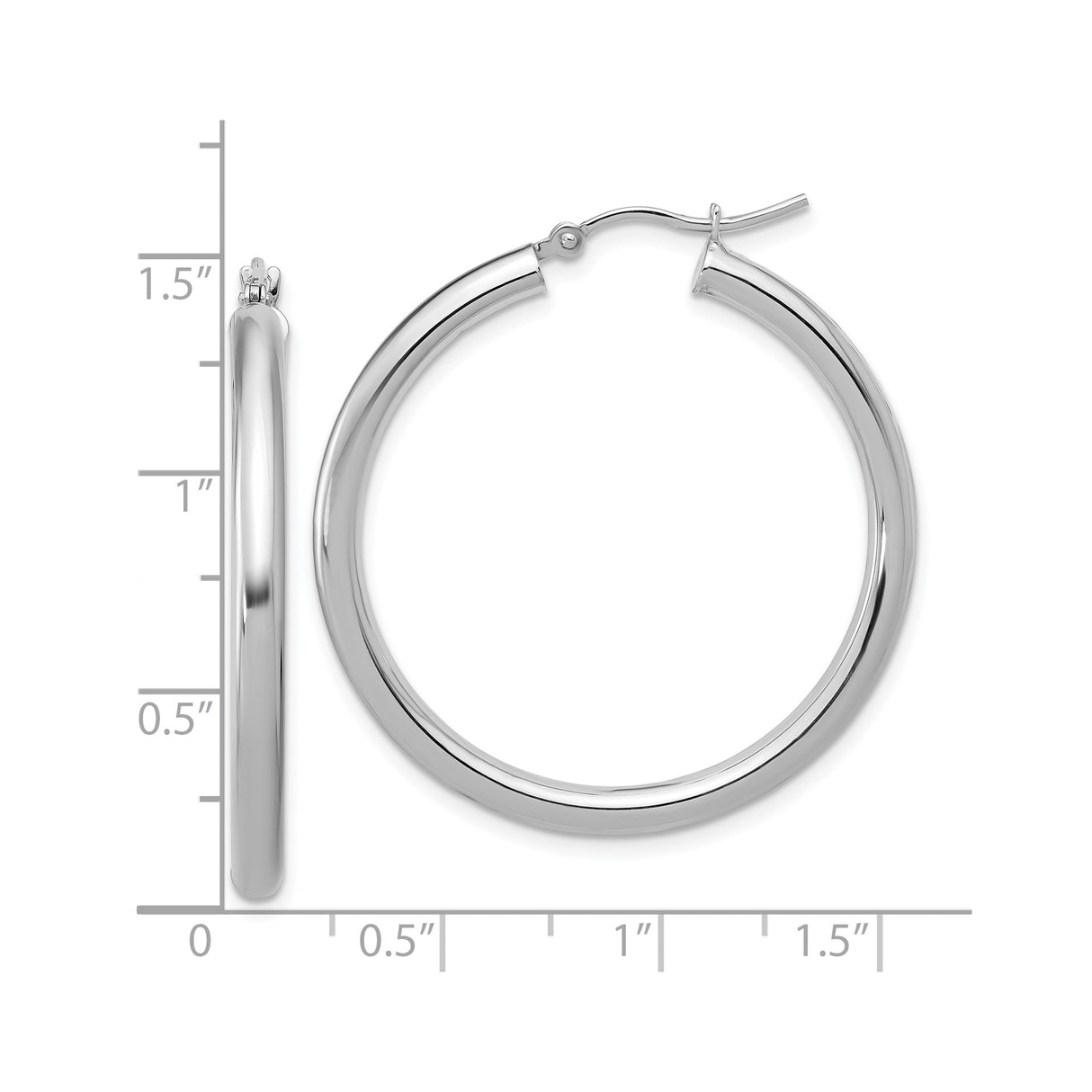 10k White Gold Hoop Earrings, Polished Minimalist Round Design for Women
