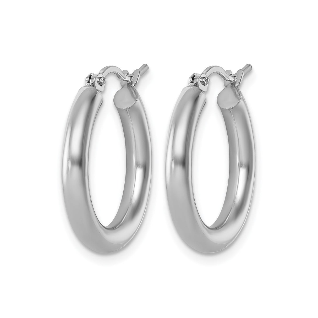 10k White Gold Hoop Earrings, Classic Polished Round Design, Lightweight Everyday Style for Women