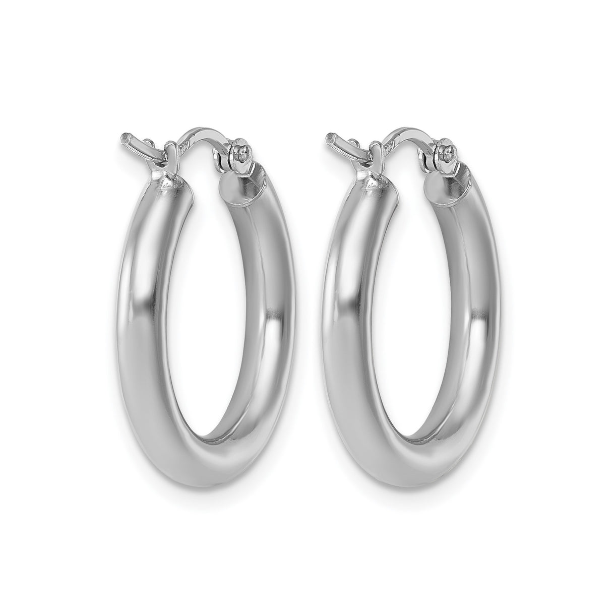 10k White Gold Hoop Earrings, Classic Polished Round Design, Lightweight Everyday Style for Women