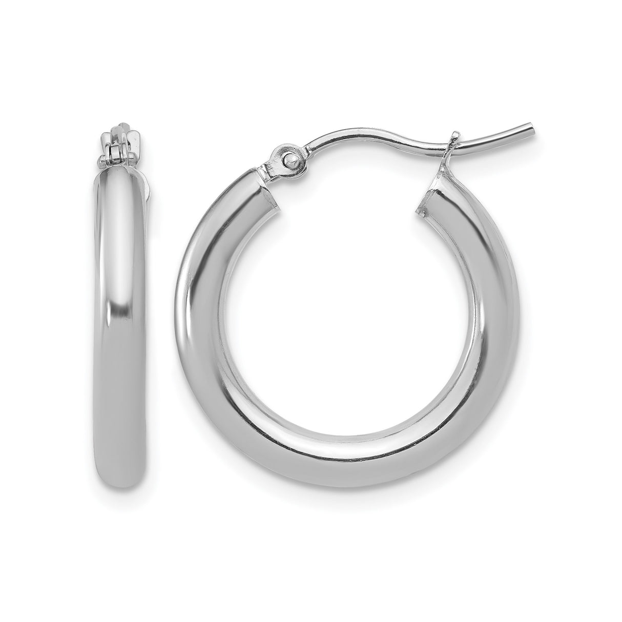 10k White Gold Hoop Earrings, Classic Polished Round Design, Lightweight Everyday Style for Women