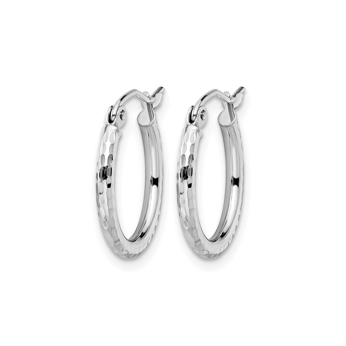 10k White Gold Hoop Earrings with Hammered Texture, Lightweight Minimalist Design