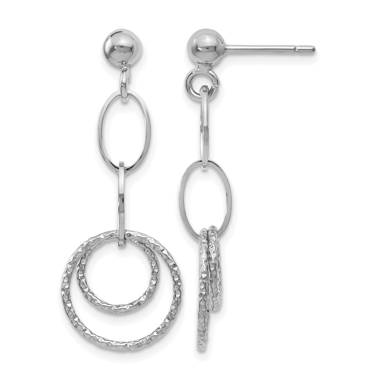 10k White Gold Dangle Earrings with Interlocking Oval and Circle Links, Geometric Drop Design