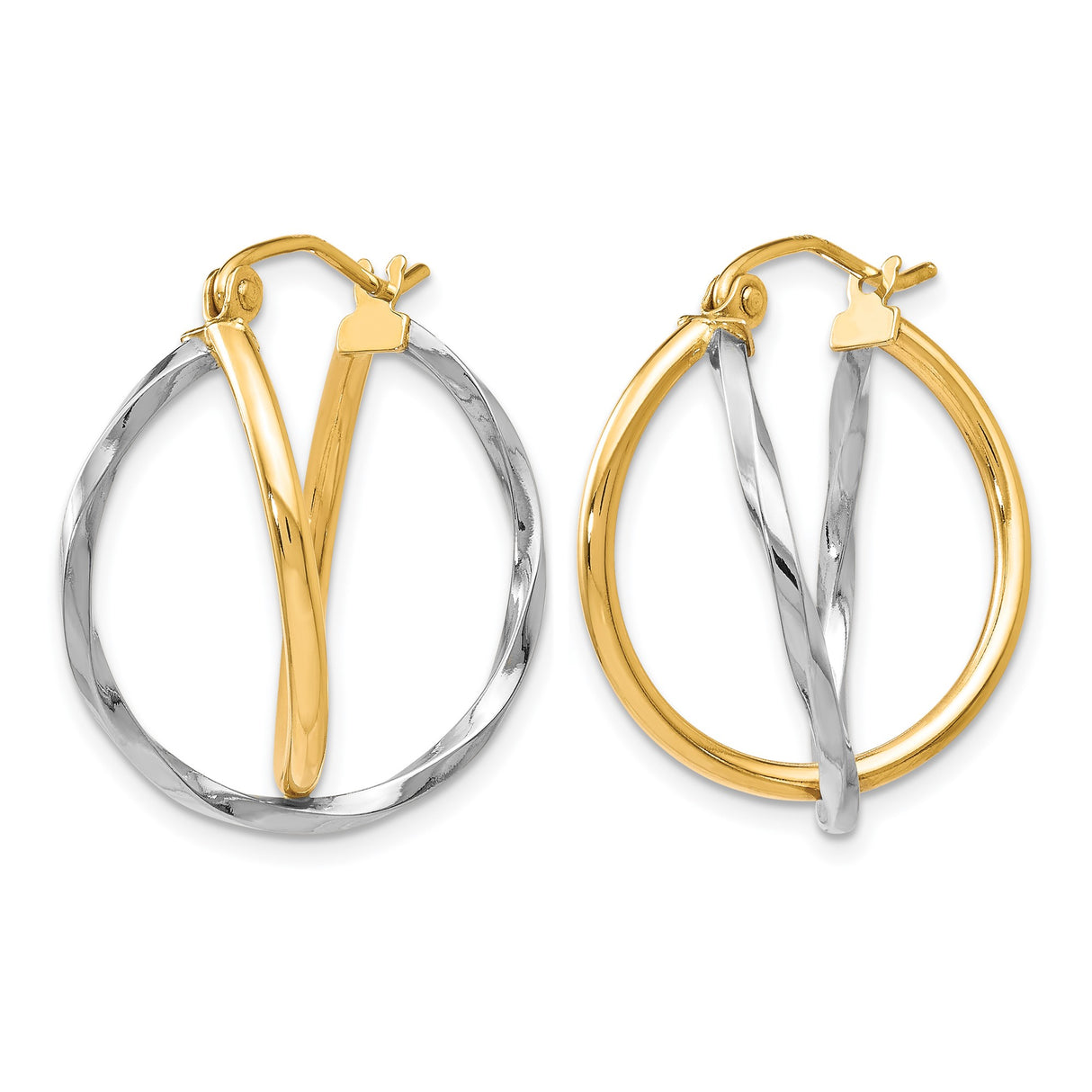 10k Two-Tone Yellow Gold Twisted Teardrop Hoop Earrings, Intertwined Design for Women