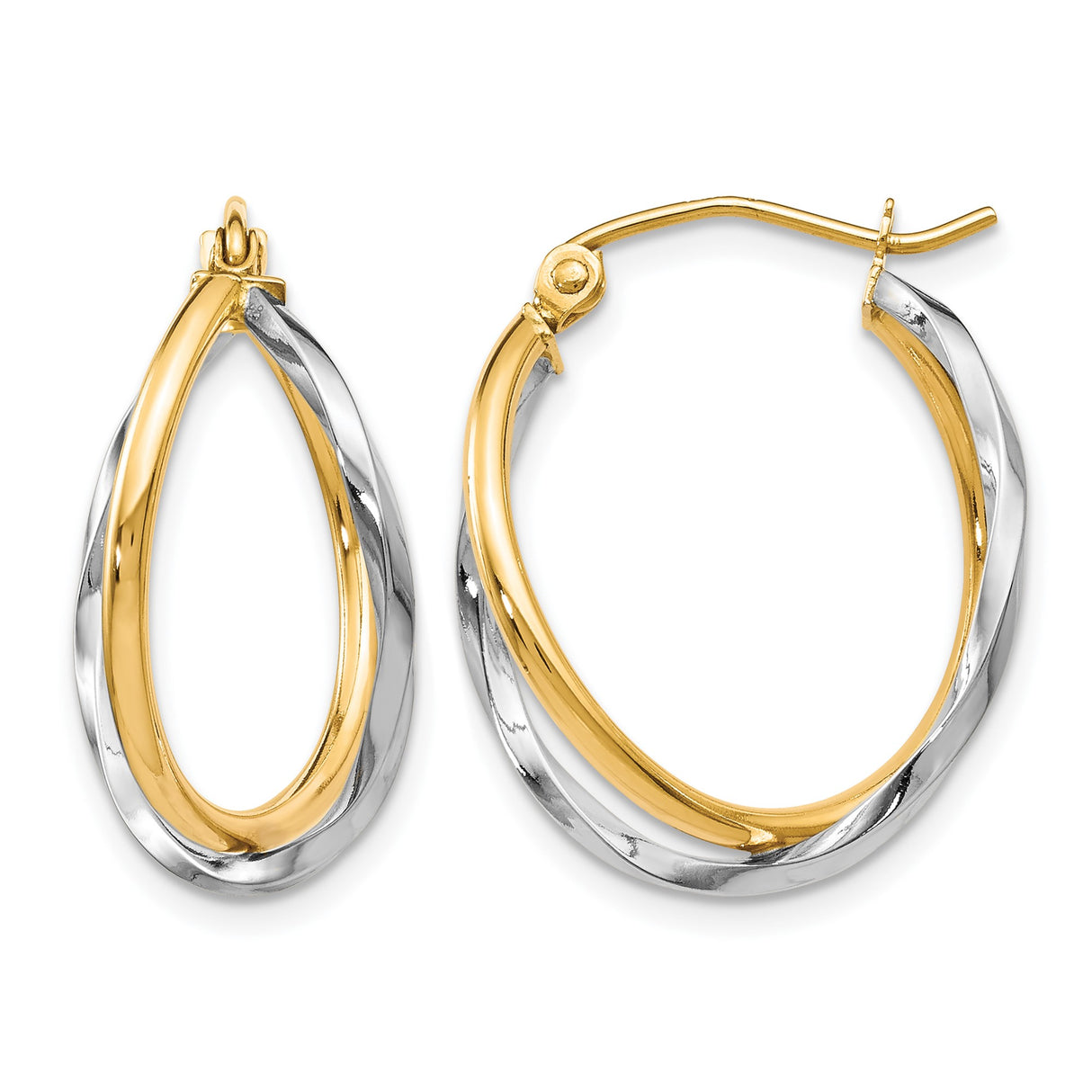 10k Two-Tone Yellow Gold Twisted Teardrop Hoop Earrings, Intertwined Design for Women