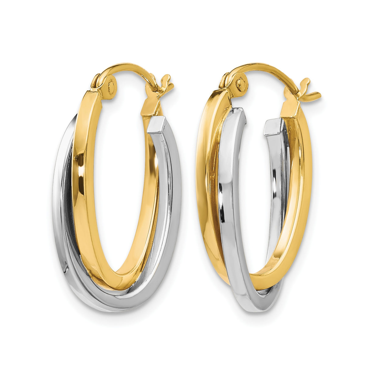 10k Yellow Gold Oval Hoop Earrings with Twisted Two-Tone Design for Women