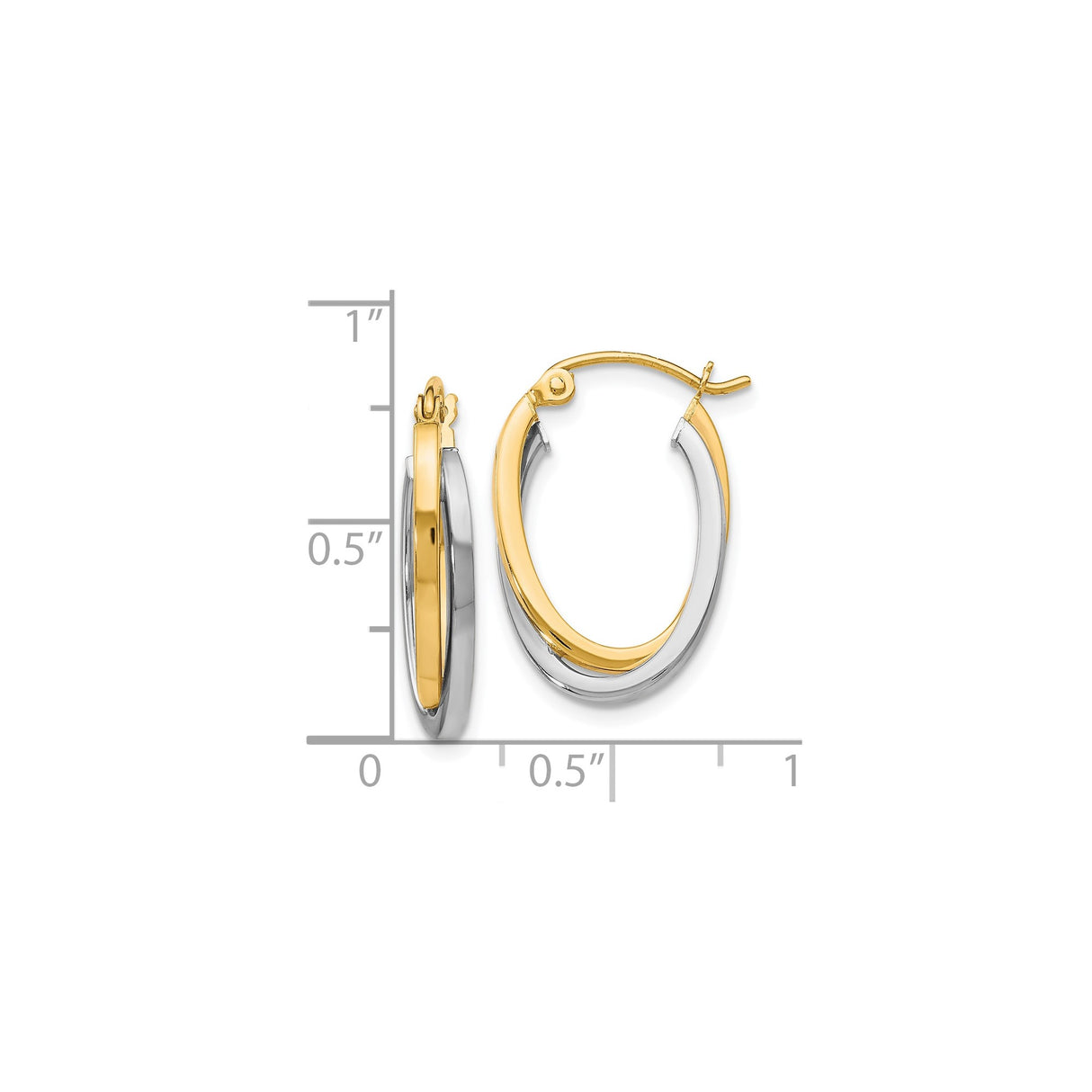 10k Yellow Gold Oval Hoop Earrings with Twisted Two-Tone Design for Women