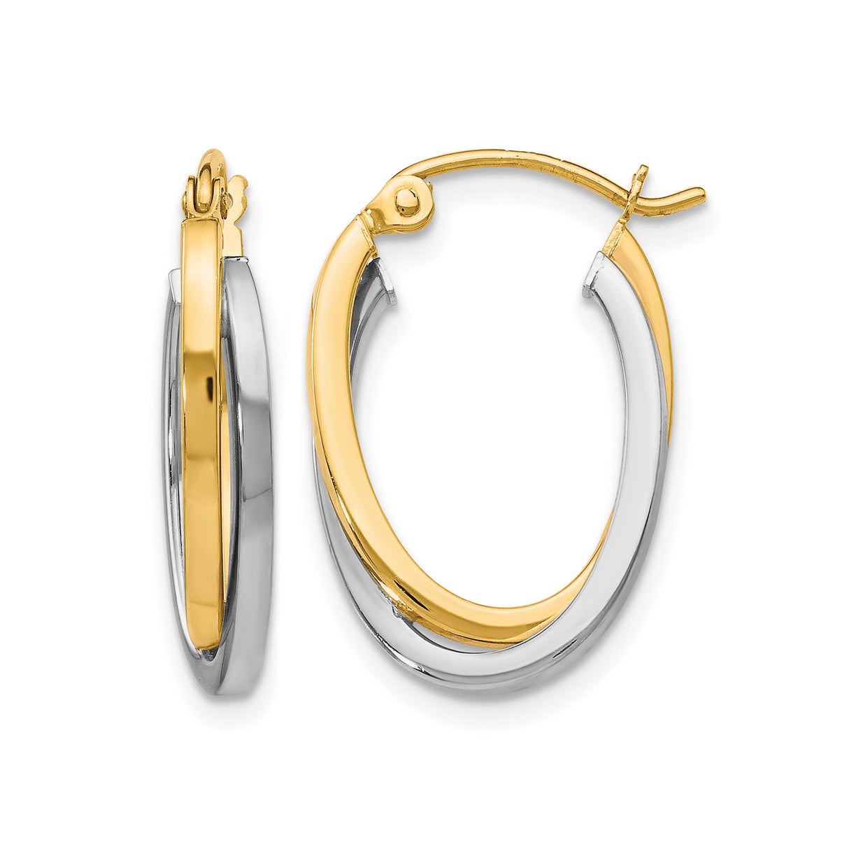 10k Yellow Gold Oval Hoop Earrings with Twisted Two-Tone Design for Women