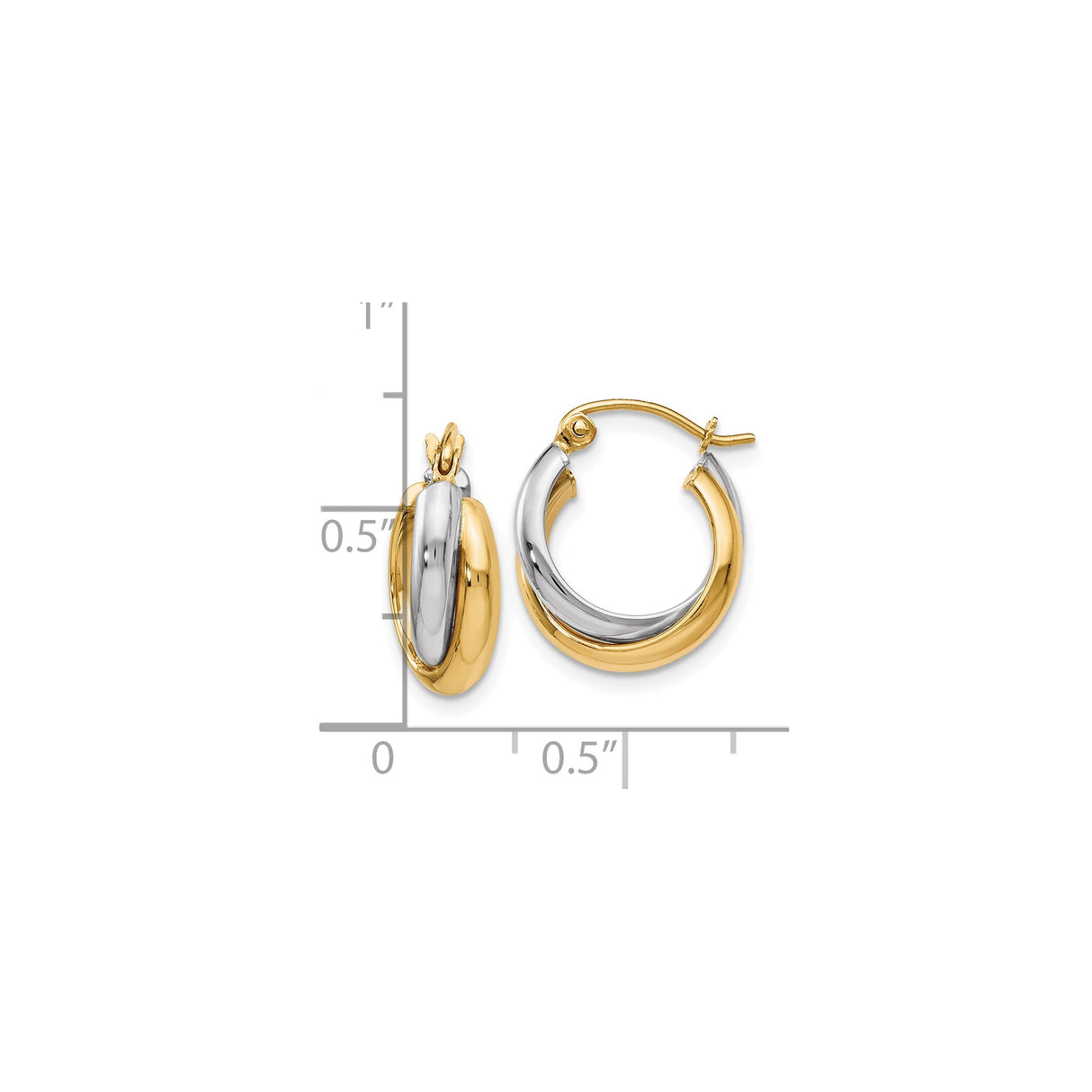 10k Two-Tone Gold Hoop Earrings with Polished Yellow and White Gold Crossover Design