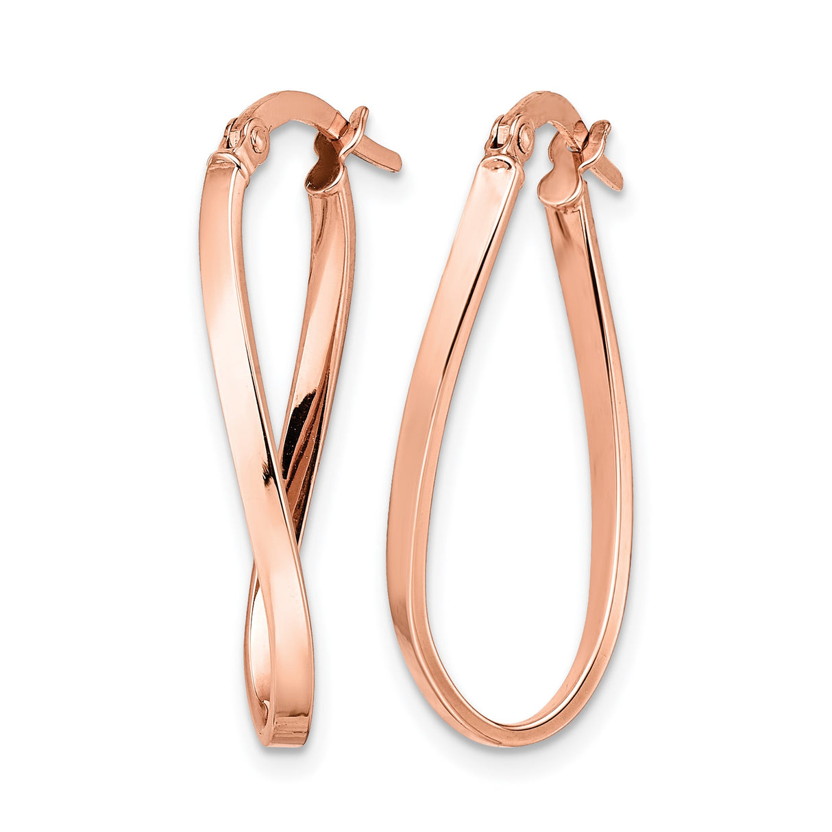 10k Rose Gold Twisted Oval Hoop Earrings, Lightweight Minimalist Design for Women
