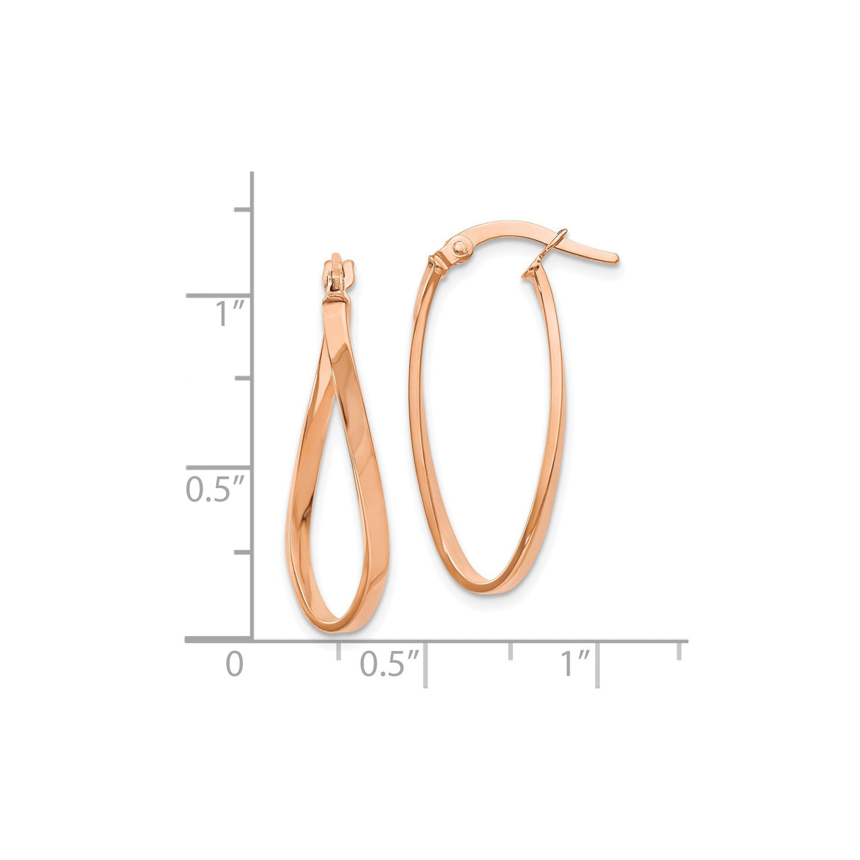10k Rose Gold Twisted Oval Hoop Earrings, Lightweight Minimalist Design for Women