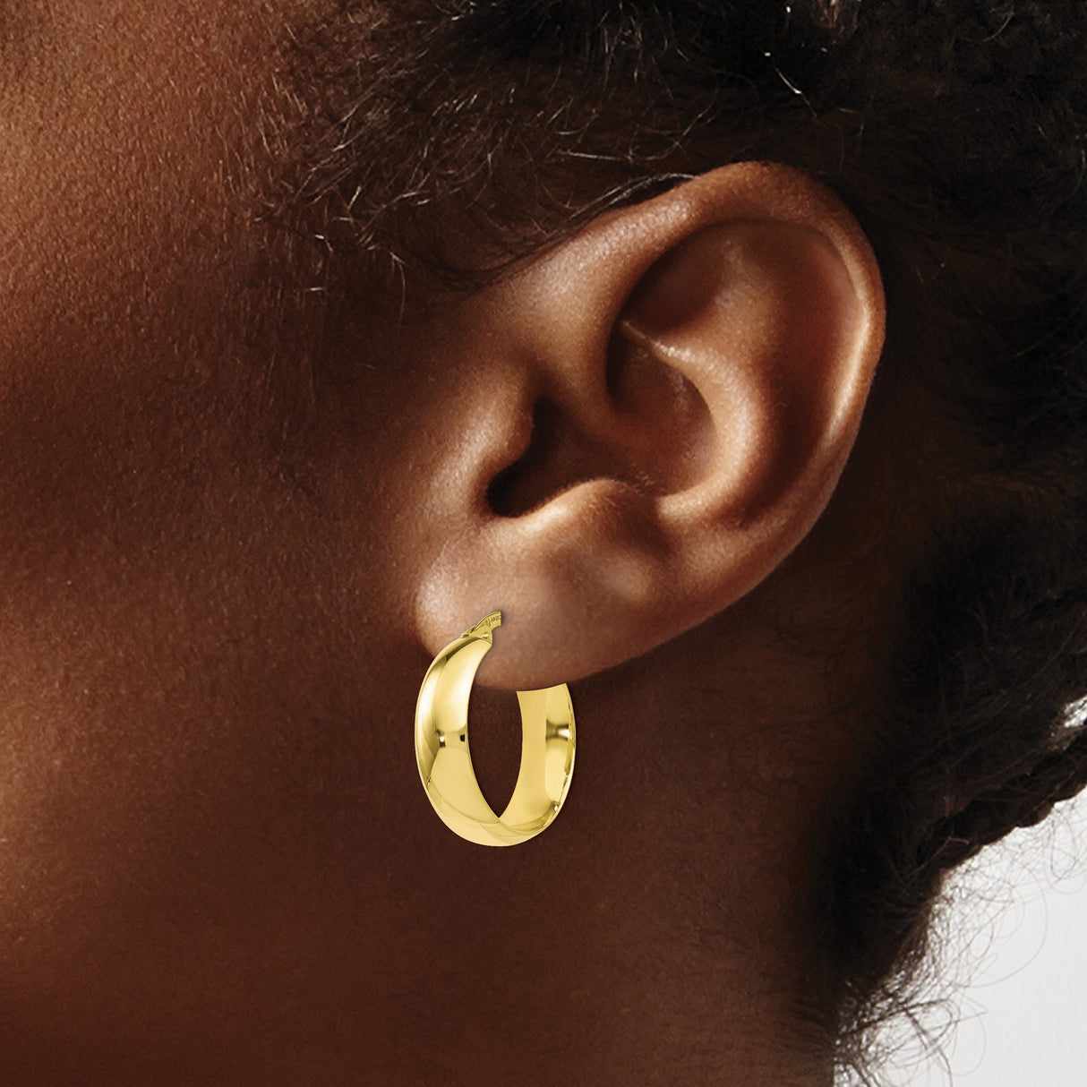 10k Yellow Gold Hoop Earrings, High-Polish Finish, Hinged Snap Back, Lightweight Classic Style