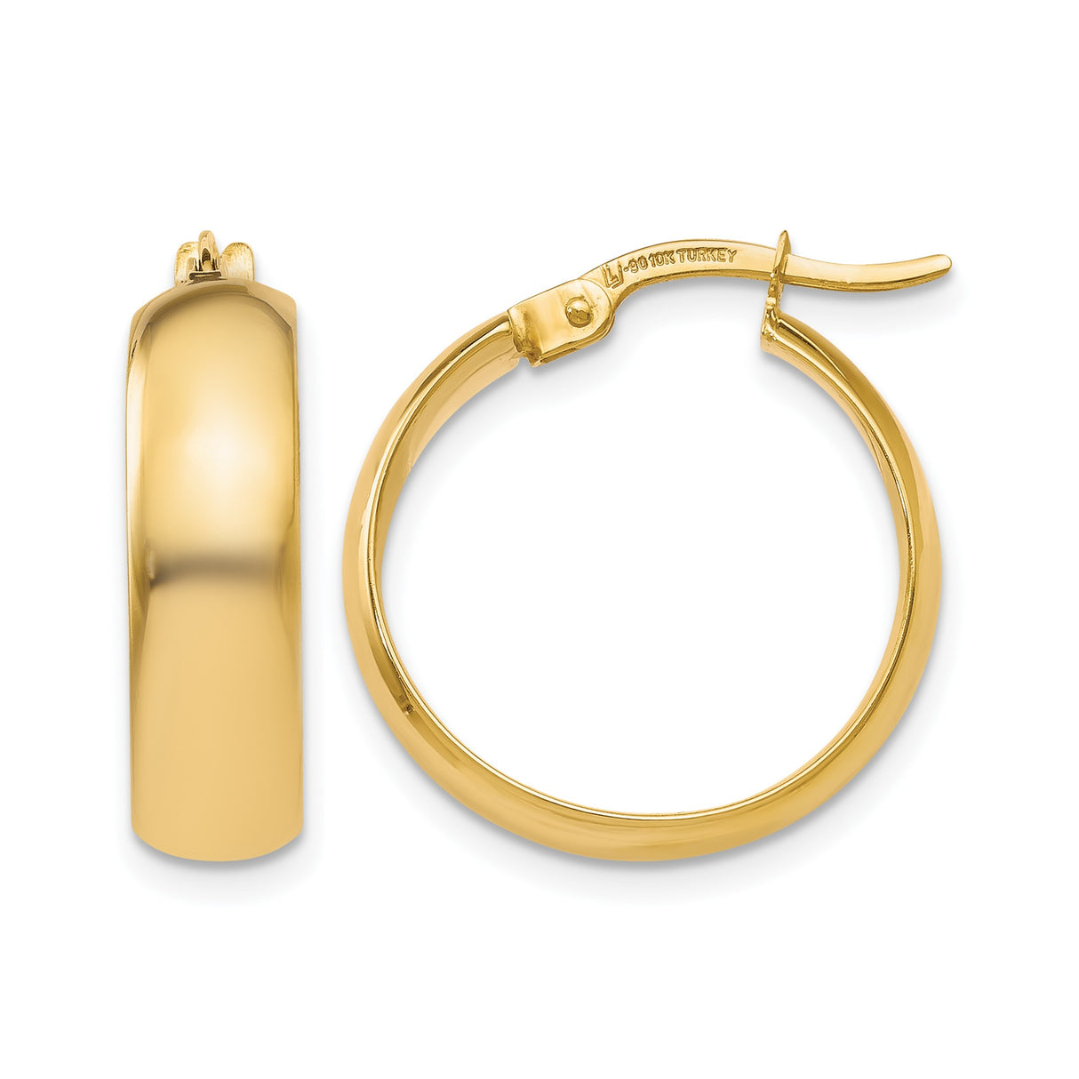 10k Yellow Gold Hoop Earrings, High-Polish Finish, Hinged Snap Back, Lightweight Classic Style
