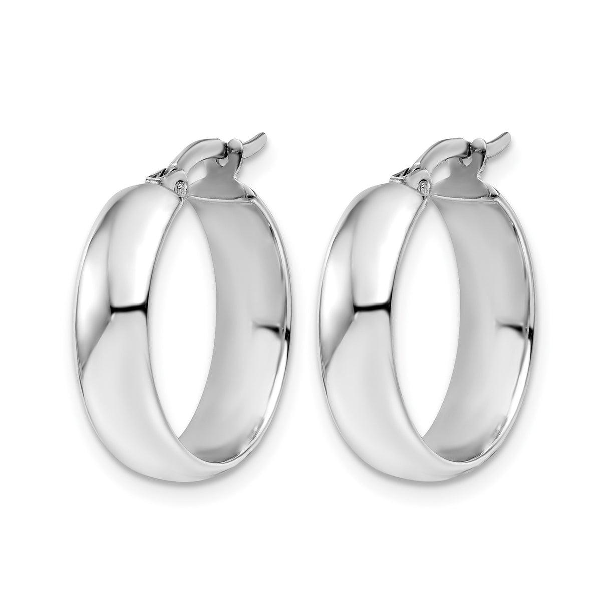 10k White Gold Hoop Earrings, Classic Polished Lightweight Hinged Design for Women