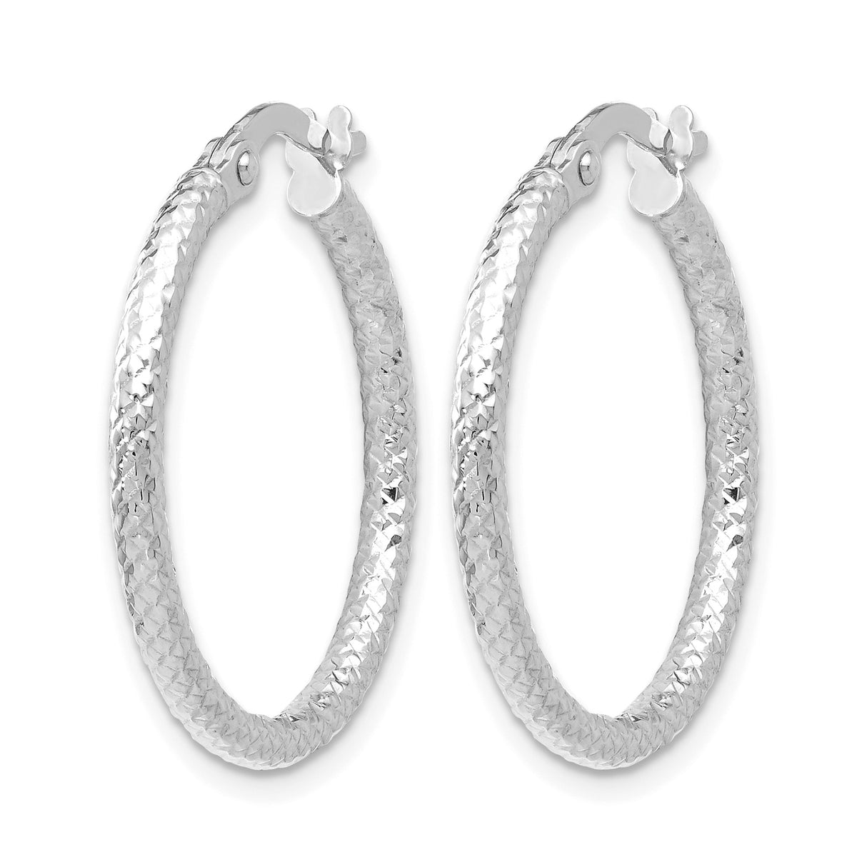 10k White Gold Hoop Earrings with Braided Design and Diamond Cut Texture