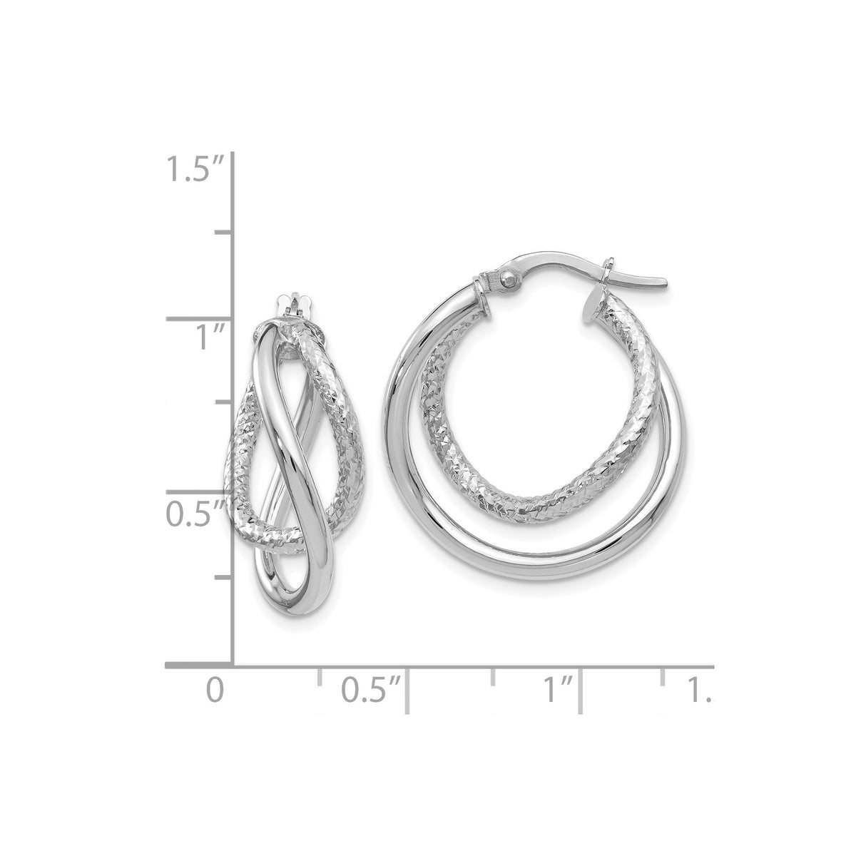 10k White Gold Hoop Earrings, Twisted Double Loop Design, Polished and Textured Finish