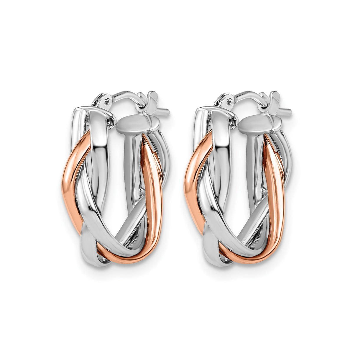 10k Yellow Gold Twisted Hoop Earrings, Two-Tone Interwoven Design, Lightweight for Women