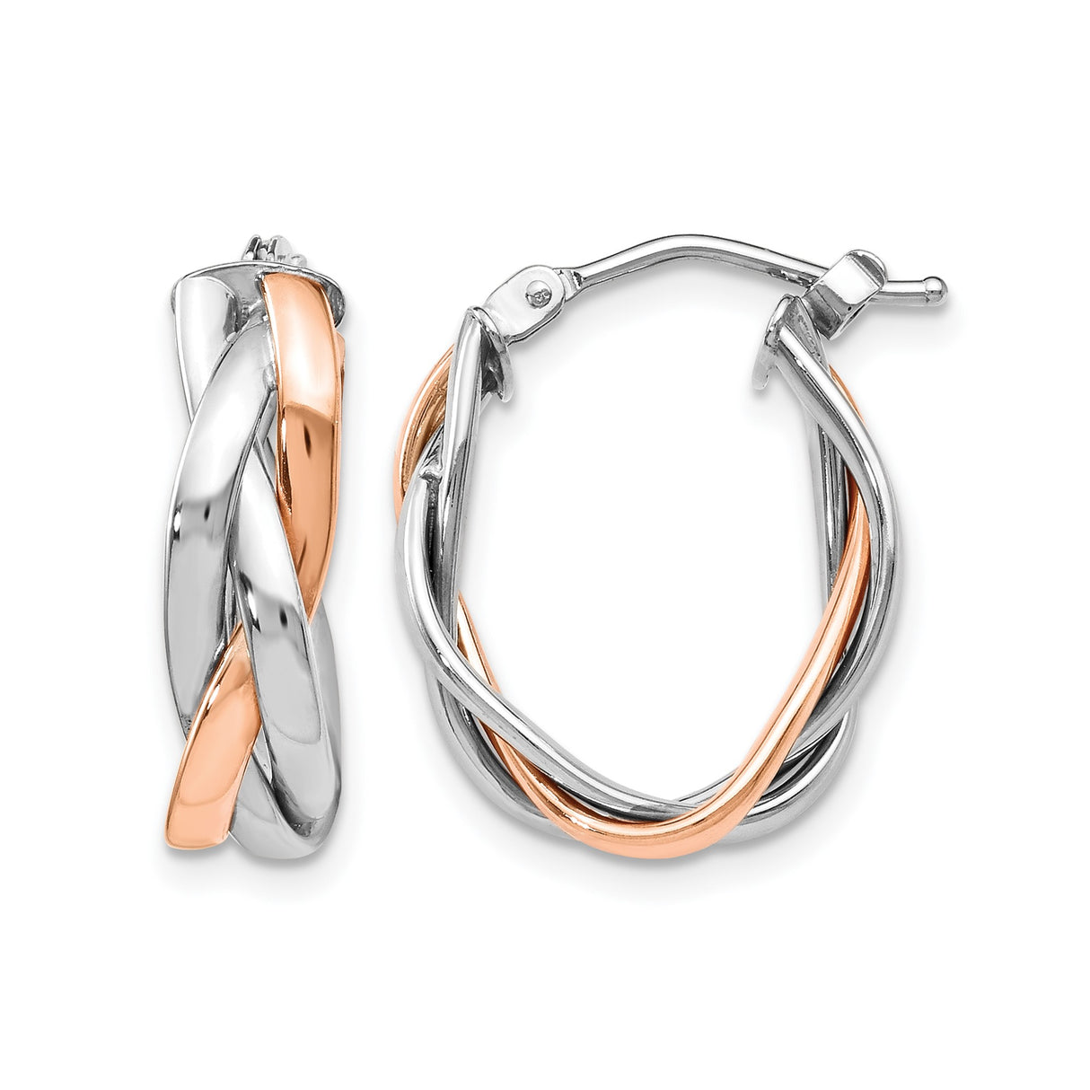 10k Yellow Gold Twisted Hoop Earrings, Two-Tone Interwoven Design, Lightweight for Women