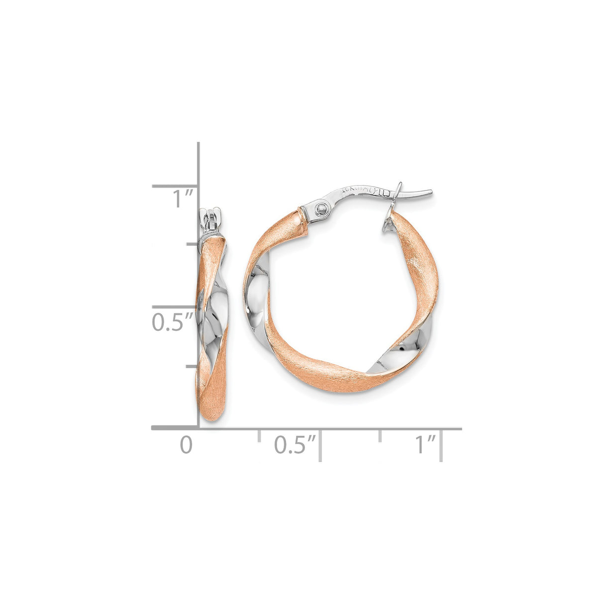 10k Yellow Gold Twisted Hoop Earrings, Rhodium Two-Tone Satin and Polished Finish, Lightweight Design
