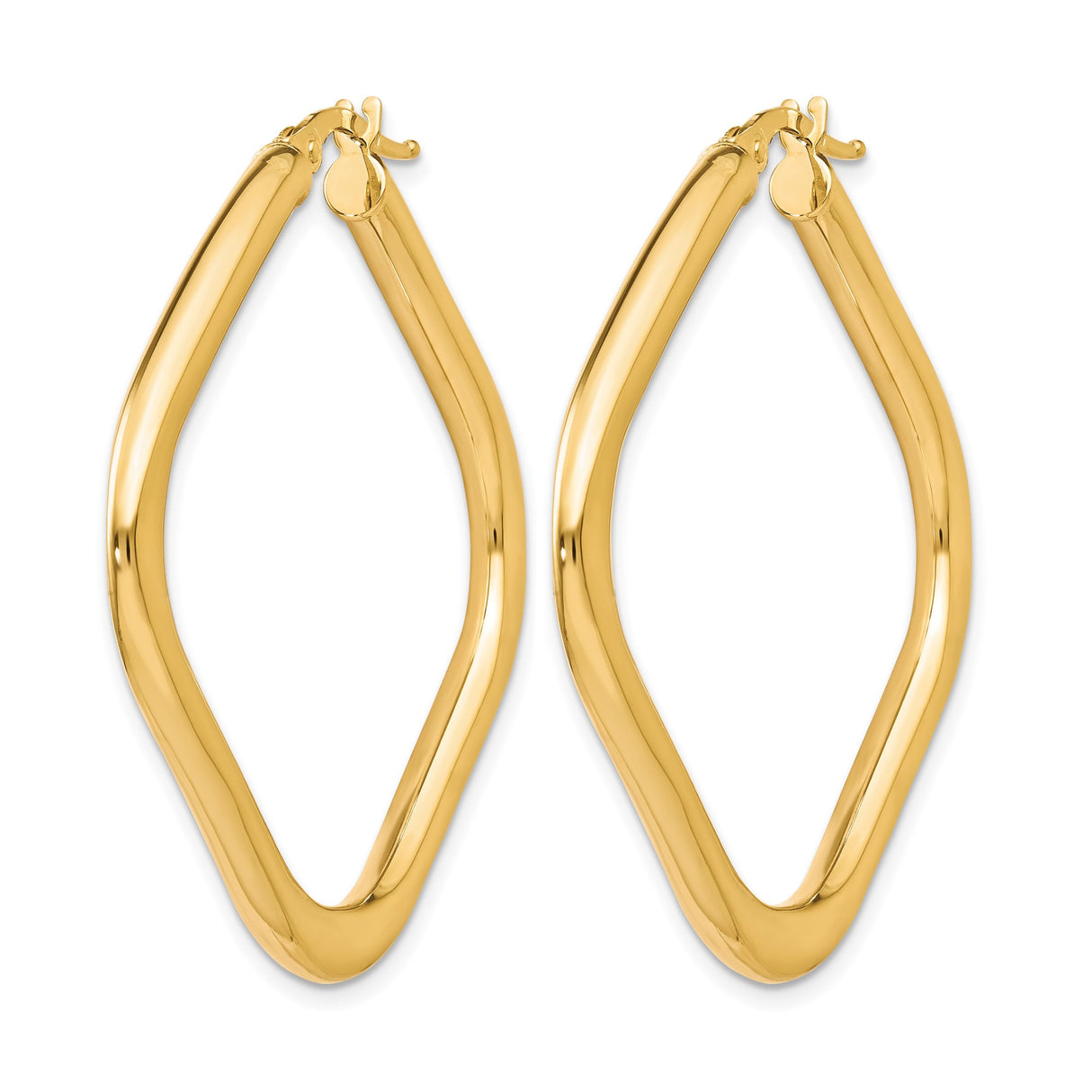 10k Yellow Gold Hoop Earrings, Twisted Square Design, Polished Finish, Modern Geometric Style