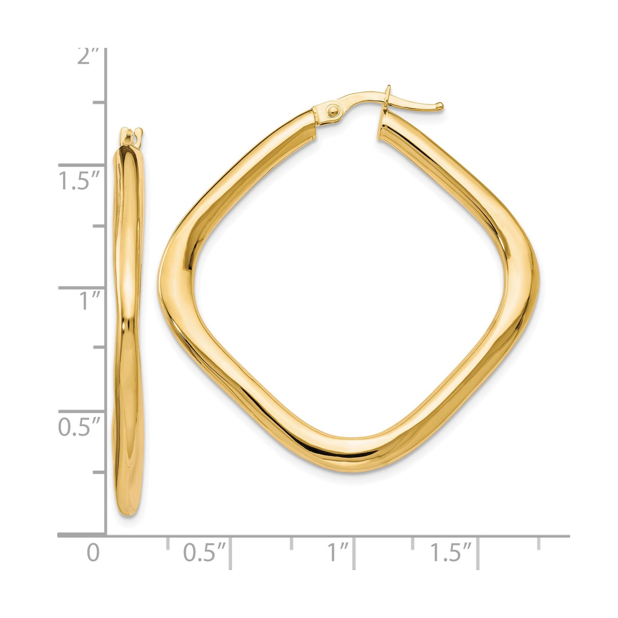 10k Yellow Gold Hoop Earrings, Twisted Square Design, Polished Finish, Modern Geometric Style