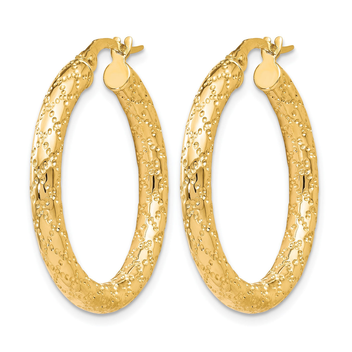 10k Yellow Gold Hoop Earrings, Textured Diamond Cut Polished Hinged Hoops for Women