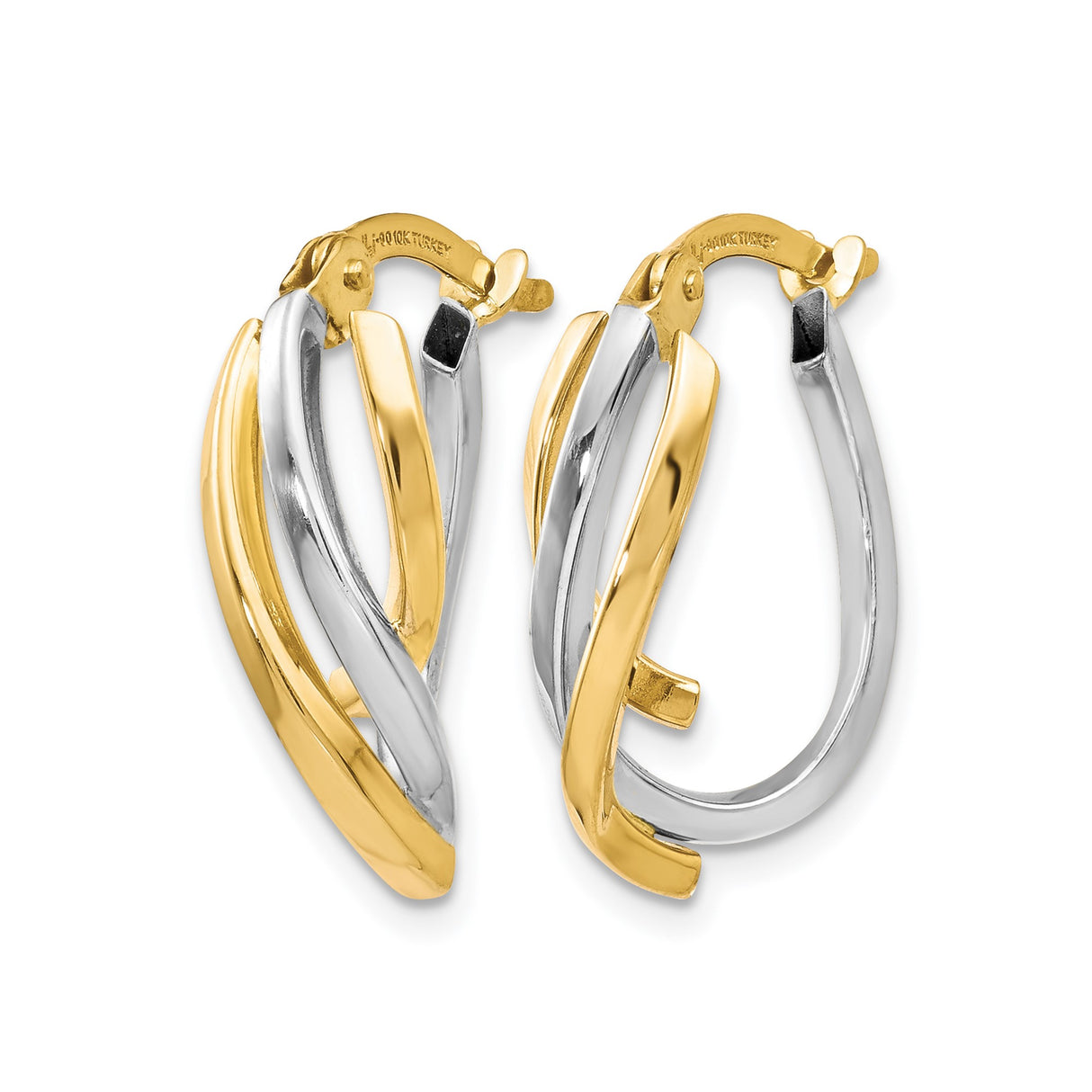 10k Two-Tone Gold Twisted Hoop Earrings, Interwoven Yellow and White Gold Hoops for Women