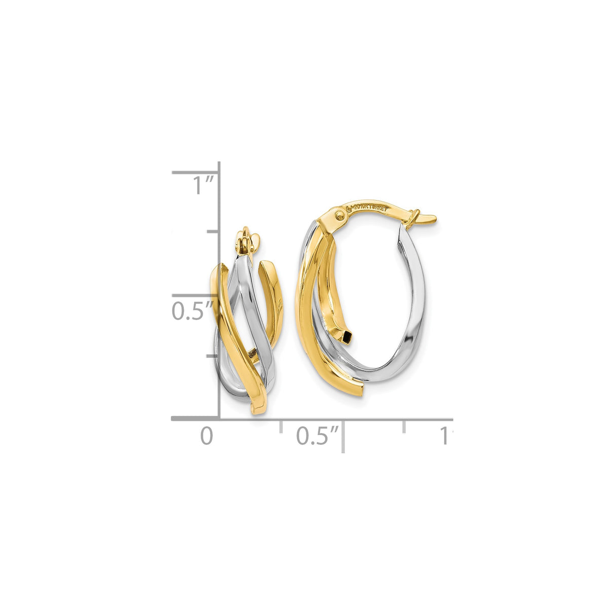 10k Two-Tone Gold Twisted Hoop Earrings, Interwoven Yellow and White Gold Hoops for Women