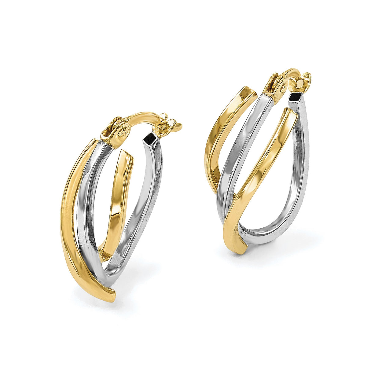 10k Two-Tone Gold Twisted Hoop Earrings, Interwoven Yellow and White Gold Hoops for Women