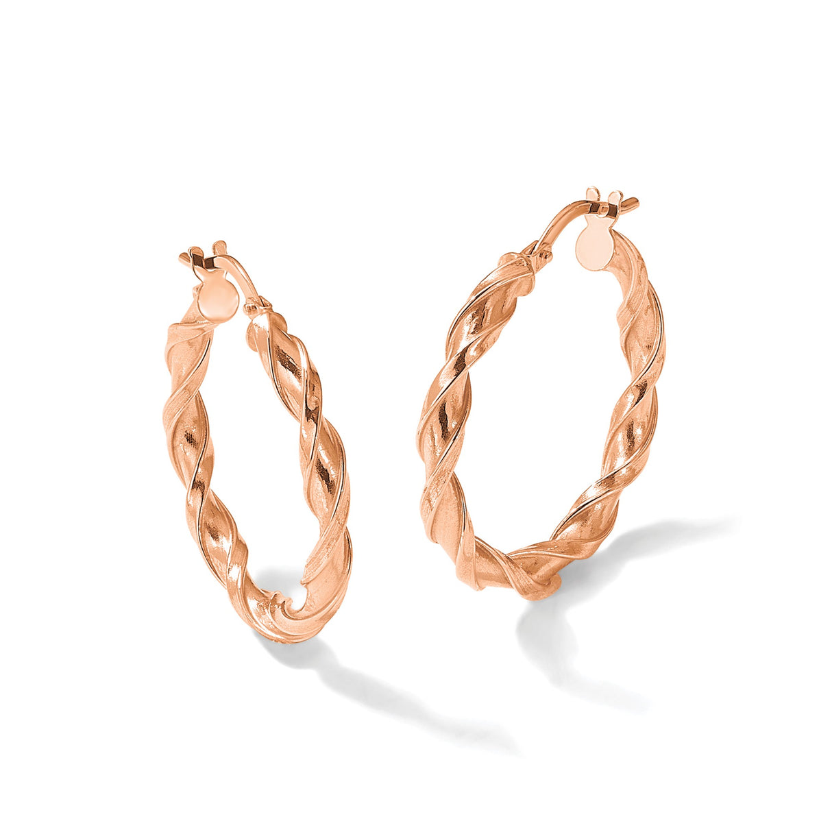 10k Rose Gold Twisted Hoop Earrings with Braided Texture and Polished Finish for Women