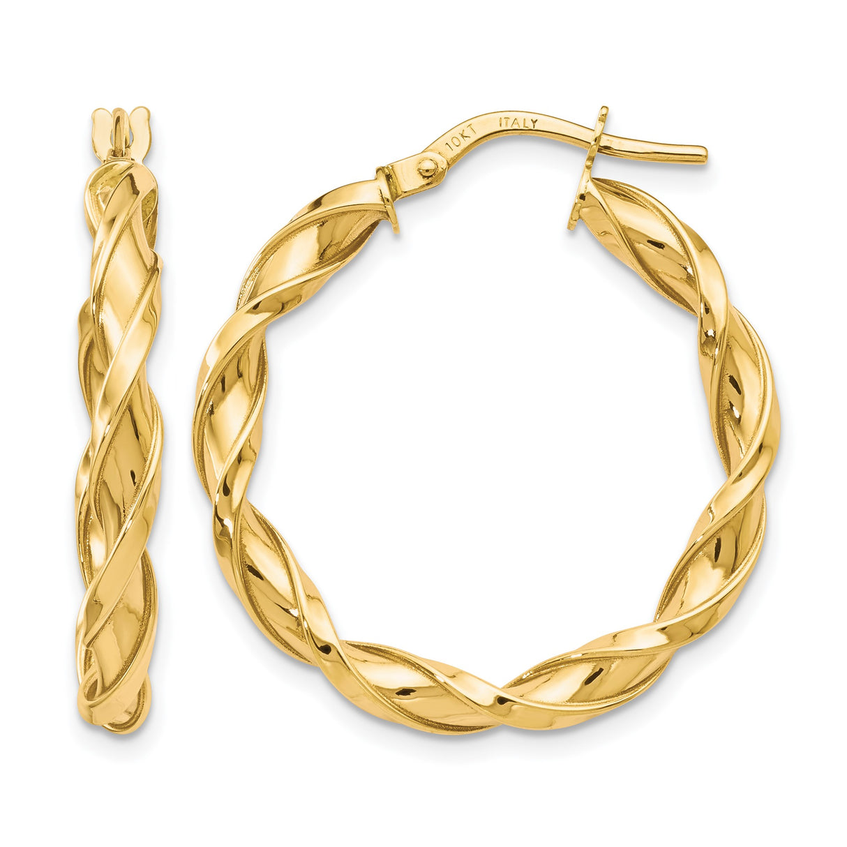10k Yellow Gold Hoop Earrings, Twisted Rope Design, Handcrafted in Italy for Women