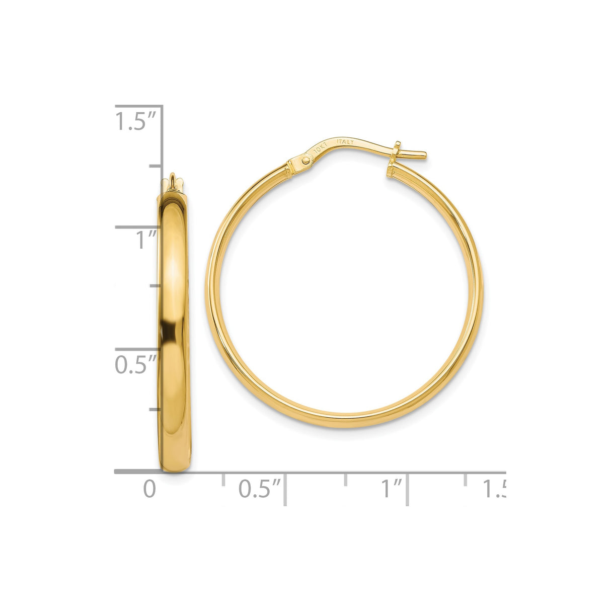 10k Yellow Gold Hoop Earrings, Classic Round Polished Finish, Lightweight Minimalist Design