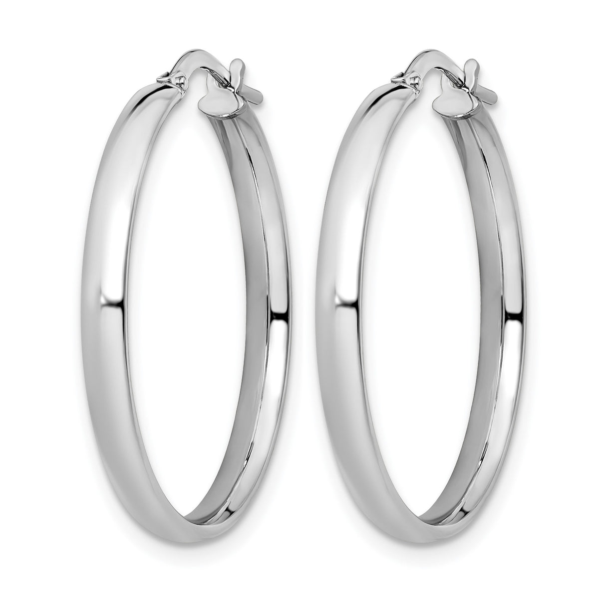 10k White Gold Hoop Earrings, Classic Italian Made Round Hoops with Hinged Closure