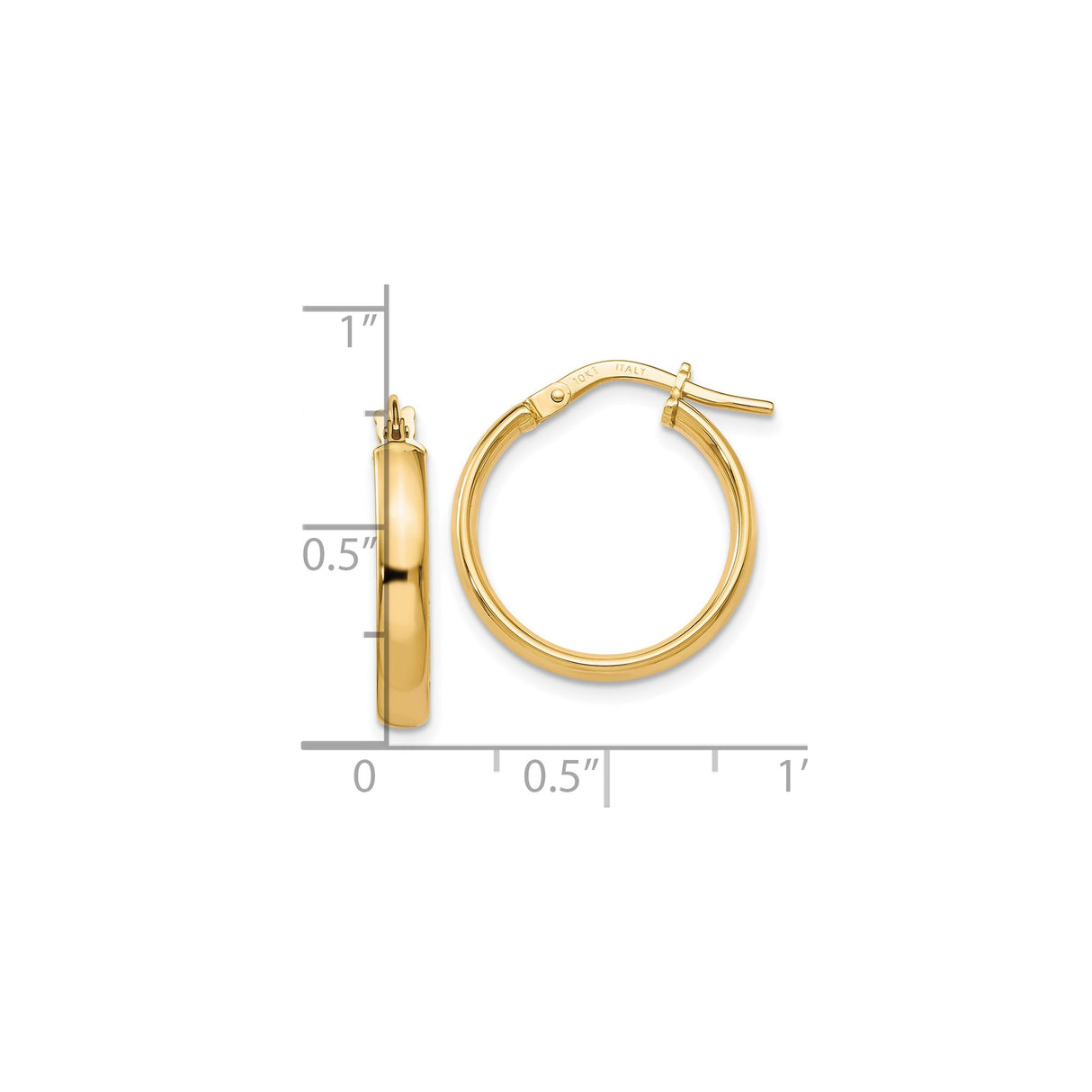 10k Yellow Gold Hoop Earrings, Polished Round Italian Design, Lightweight Classic Style for Women
