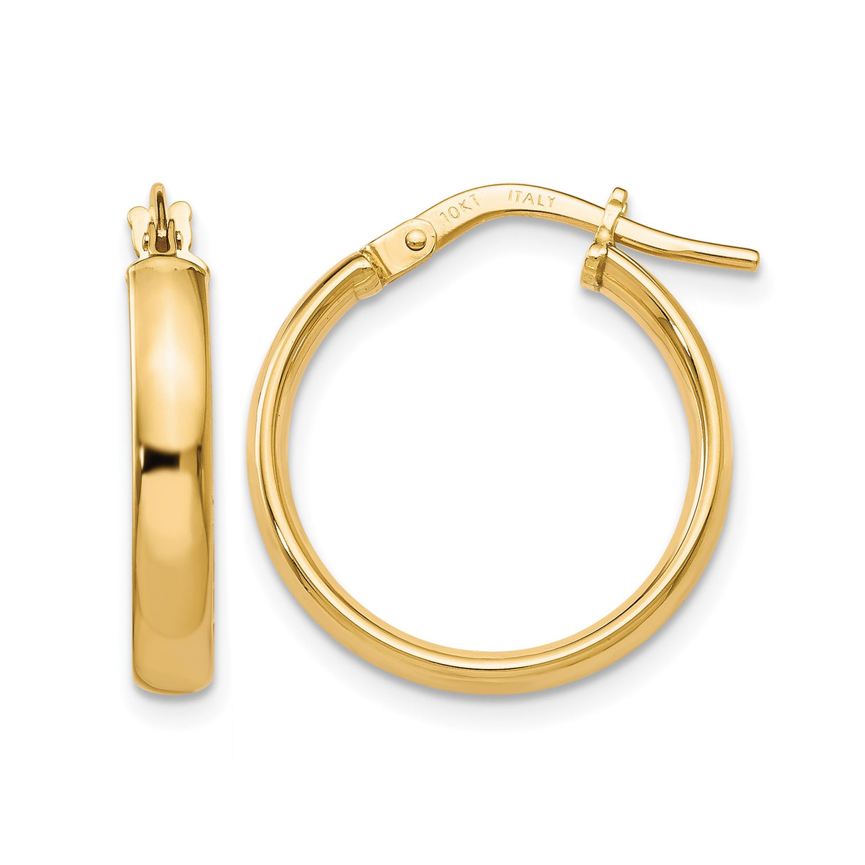 10k Yellow Gold Hoop Earrings, Polished Round Italian Design, Lightweight Classic Style for Women