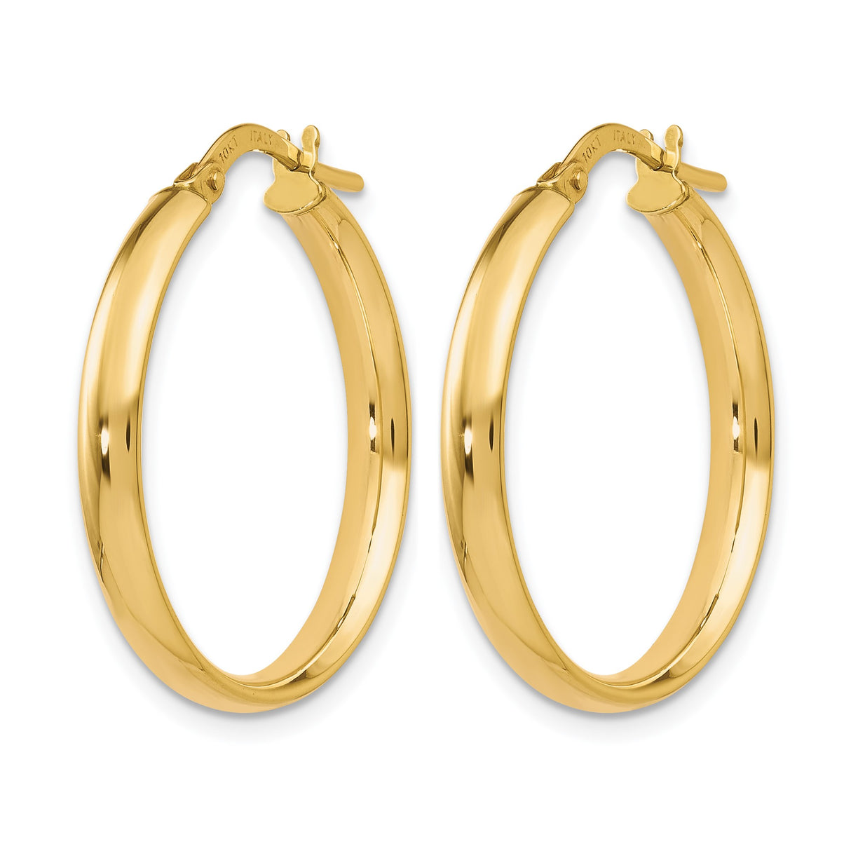 10k Yellow Gold Hoop Earrings, Italian Made Polished Round Hoops with Hinged Clasp