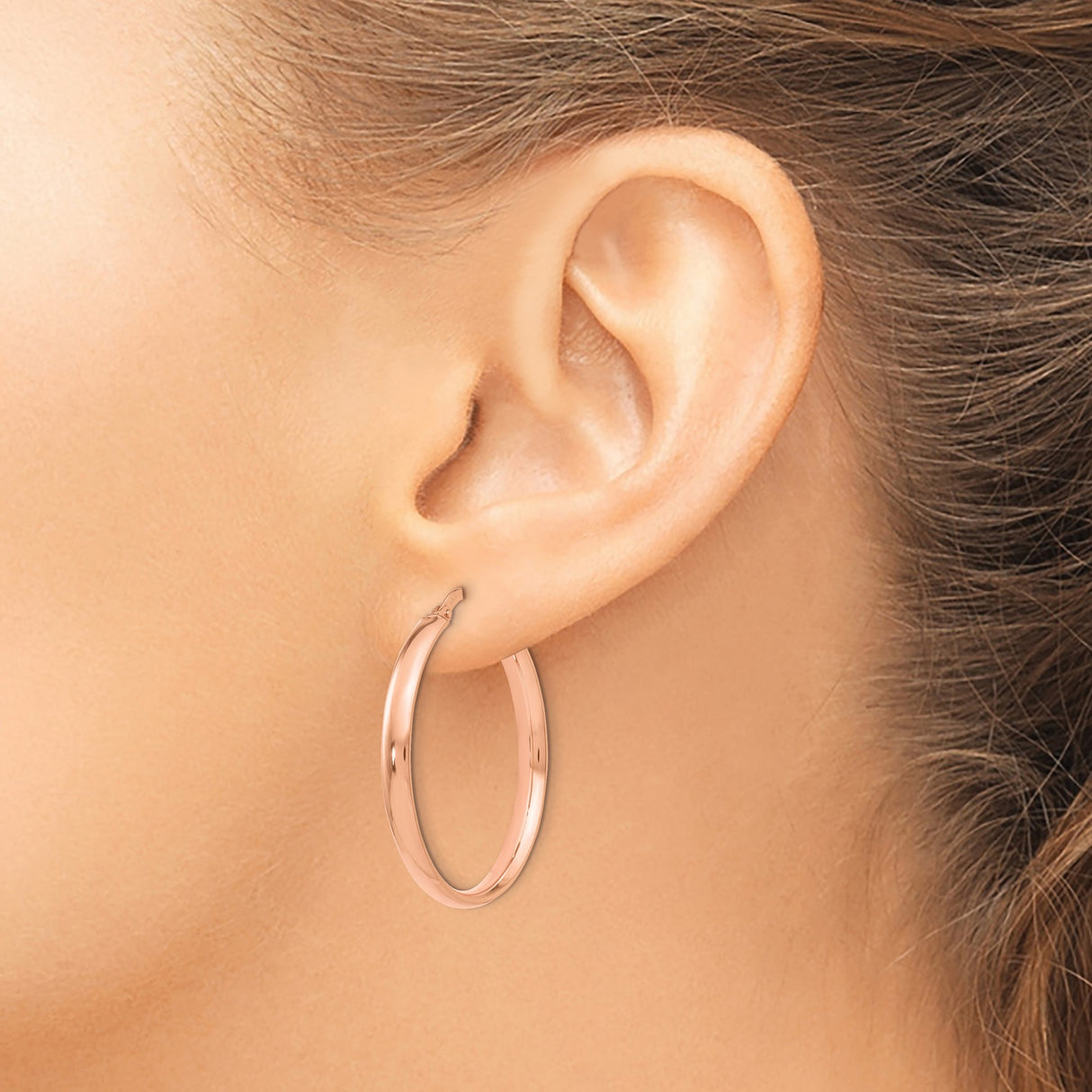 10k Rose Gold Hoop Earrings, Polished Finish, Italian Made with Latchback Closure