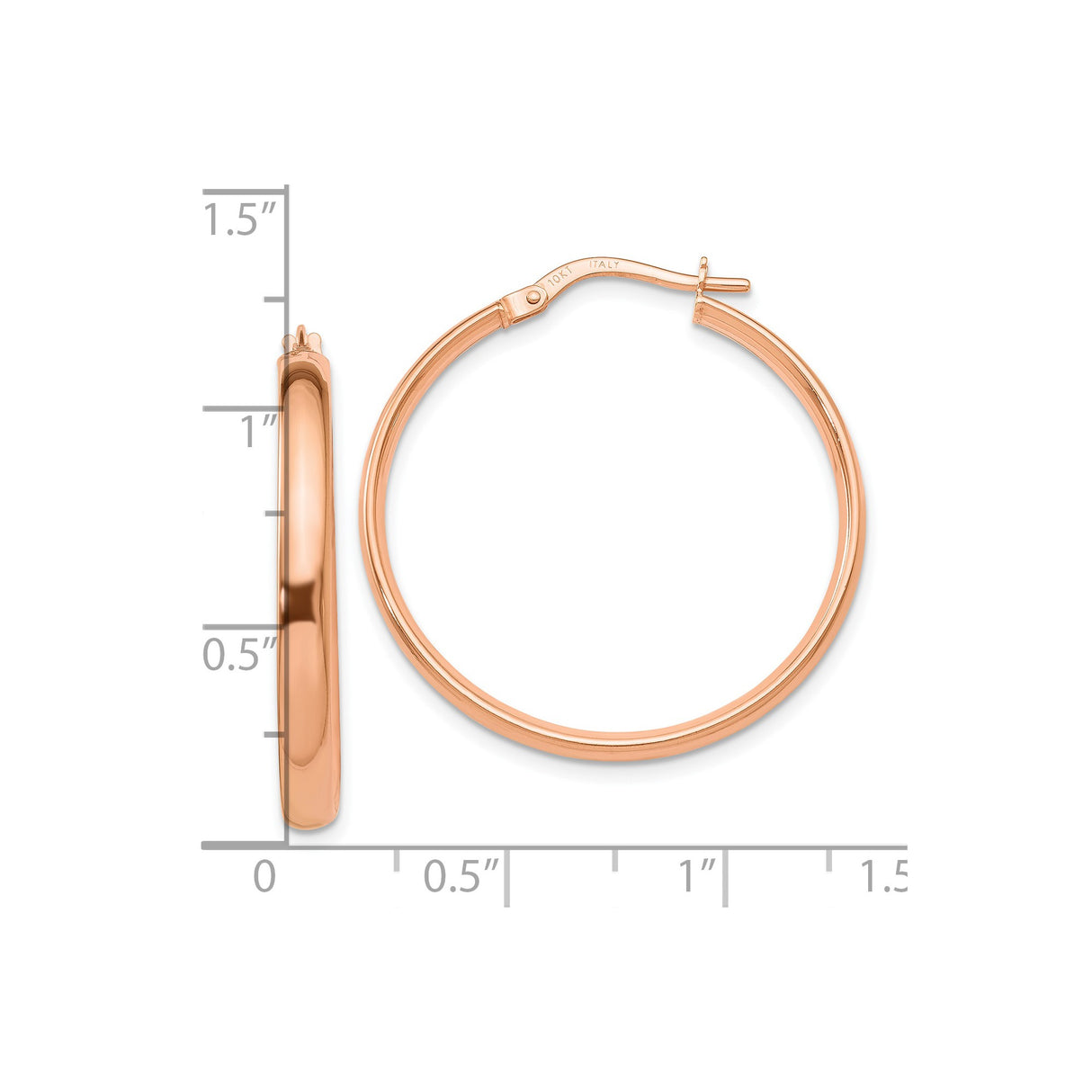 10k Rose Gold Hoop Earrings, Polished Finish, Italian Made with Latchback Closure