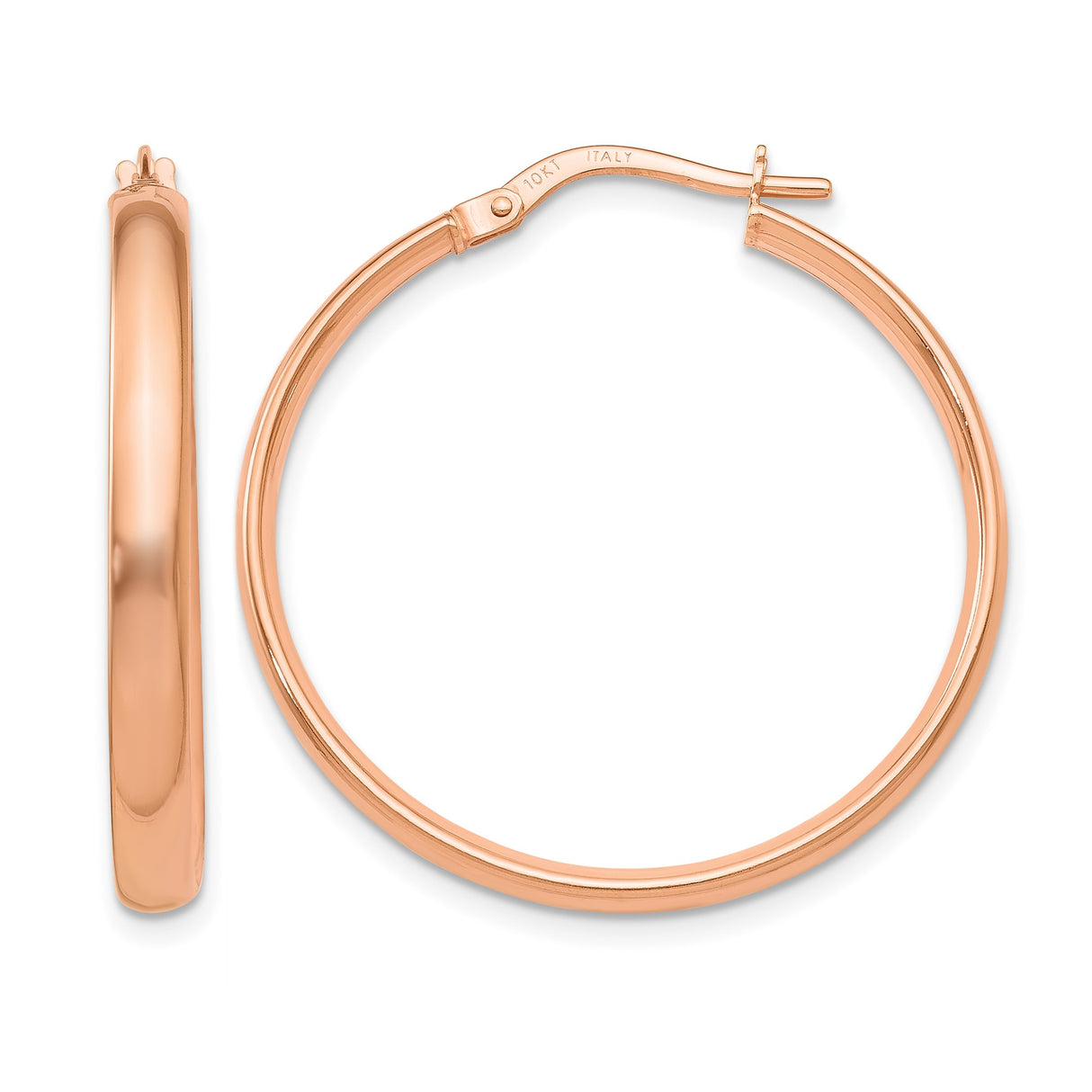 10k Rose Gold Hoop Earrings, Polished Finish, Italian Made with Latchback Closure