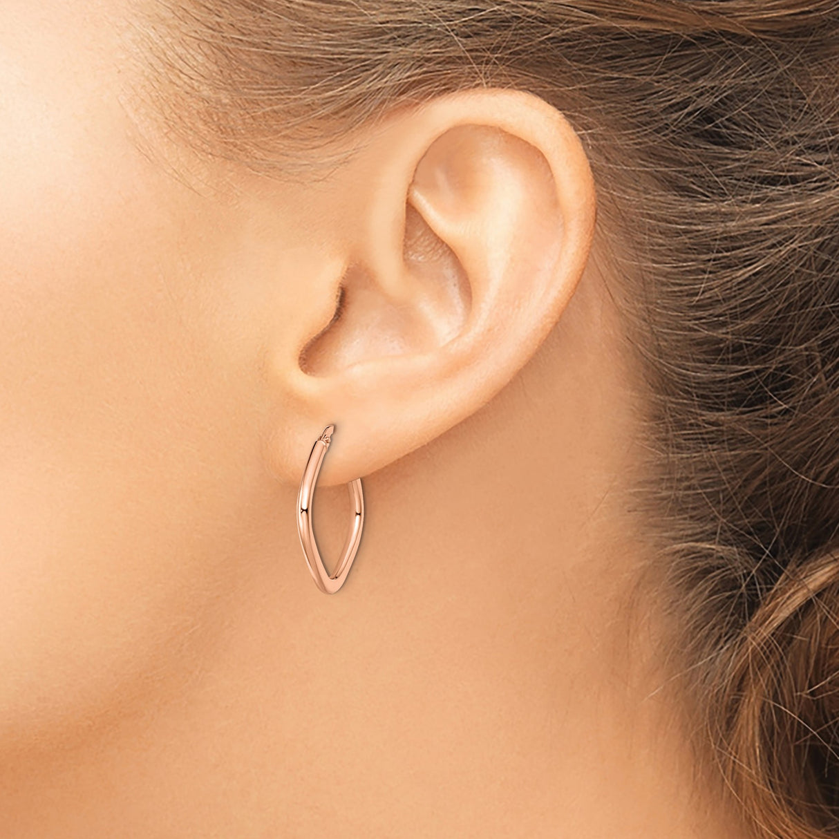 10k Rose Gold Twisted Square Hoop Earrings, Minimalist Modern Design for Women