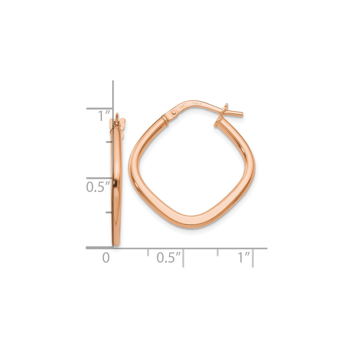10k Rose Gold Twisted Square Hoop Earrings, Minimalist Modern Design for Women