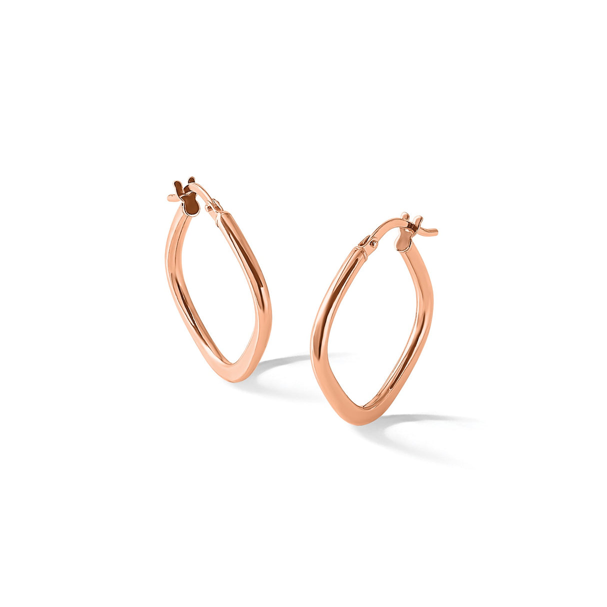 10k Rose Gold Twisted Square Hoop Earrings, Minimalist Modern Design for Women