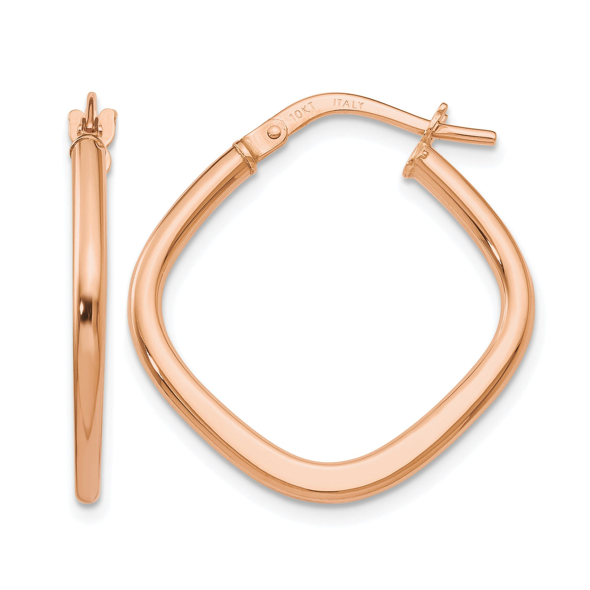 10k Rose Gold Twisted Square Hoop Earrings, Minimalist Modern Design for Women