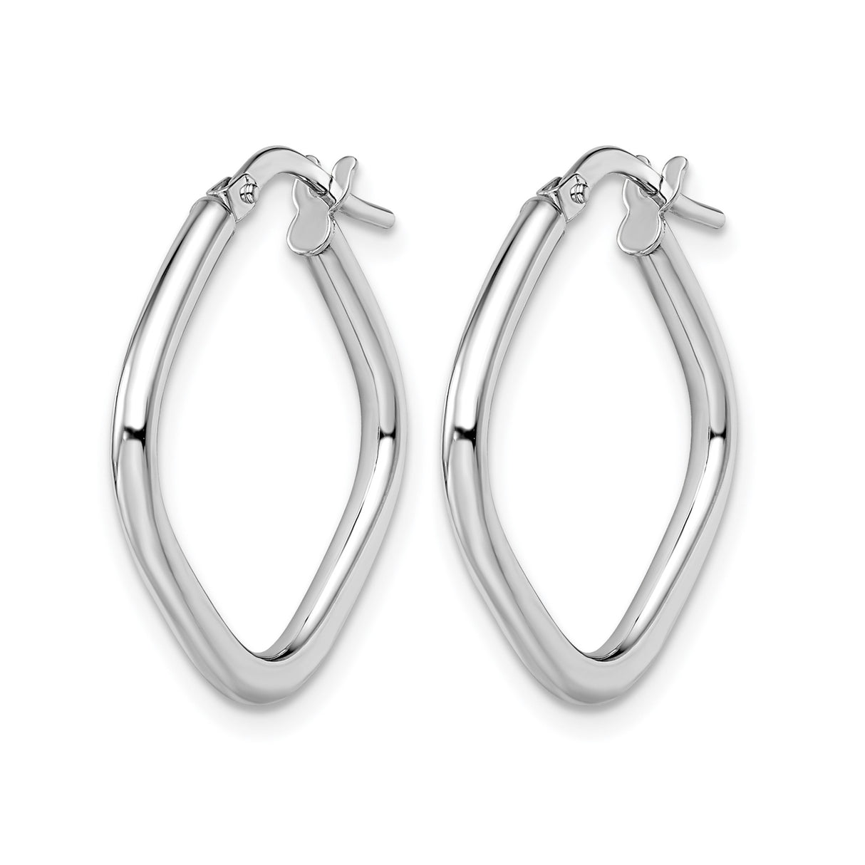 10k White Gold Twisted Square Hoop Earrings, Modern Minimalist High Polish Design for Women